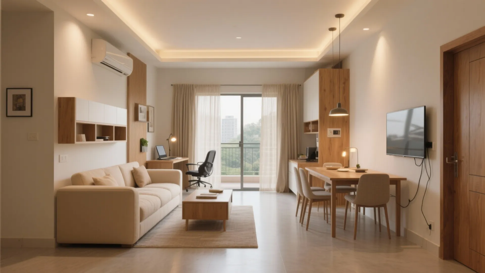 3) L-shaped micro-layout for open living-dining