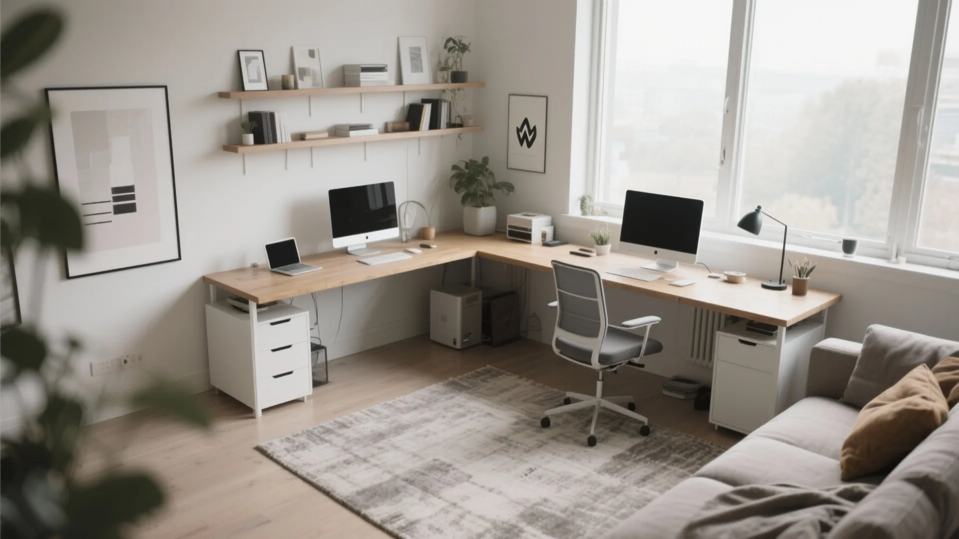 3. L-Shaped Living Room Work Area