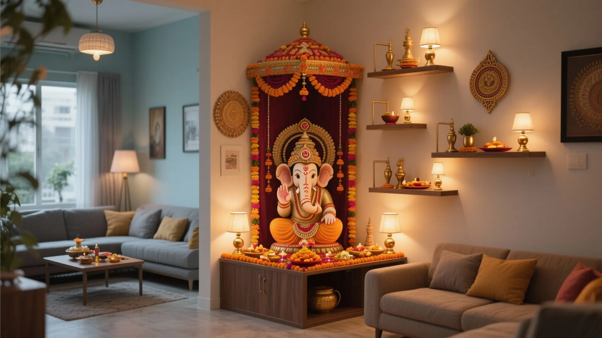 Compact L-shaped Mandap Arrangement