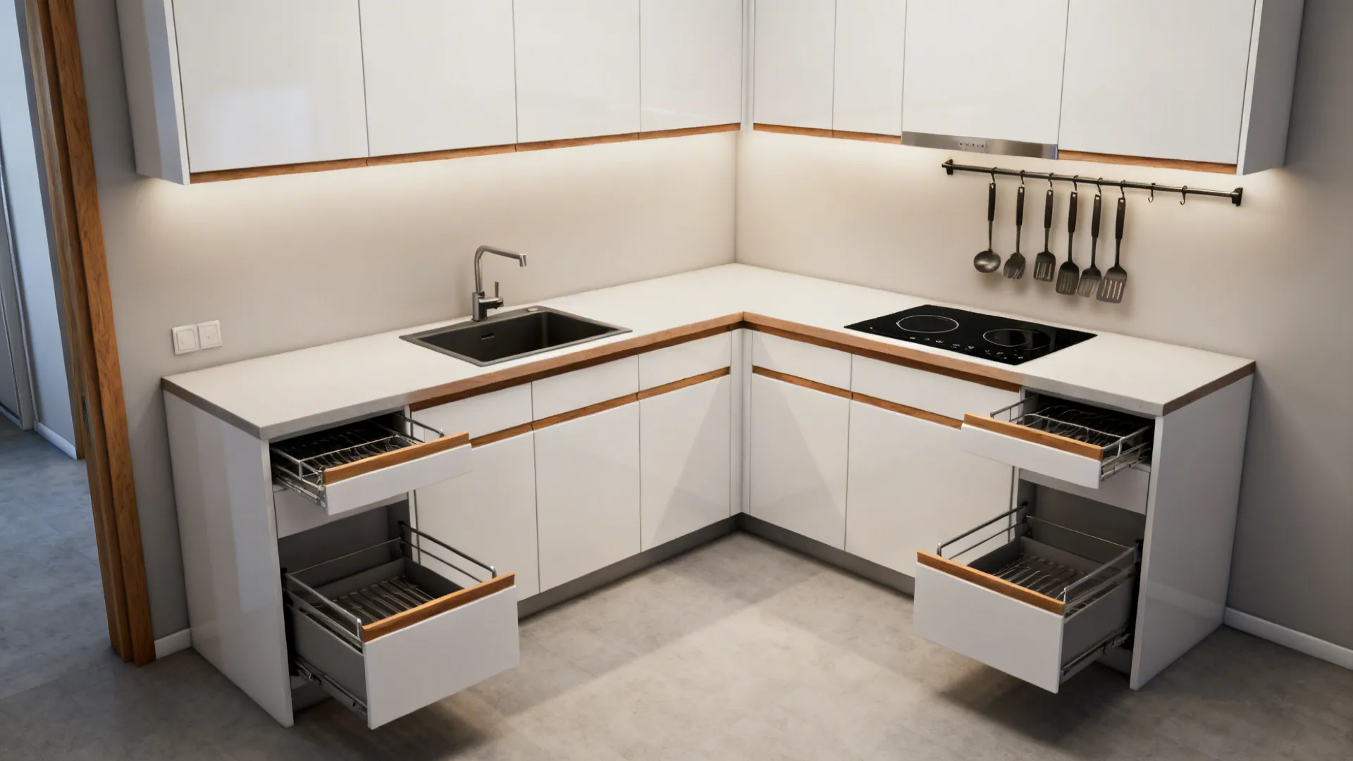 L-shaped micro layout to free counter space