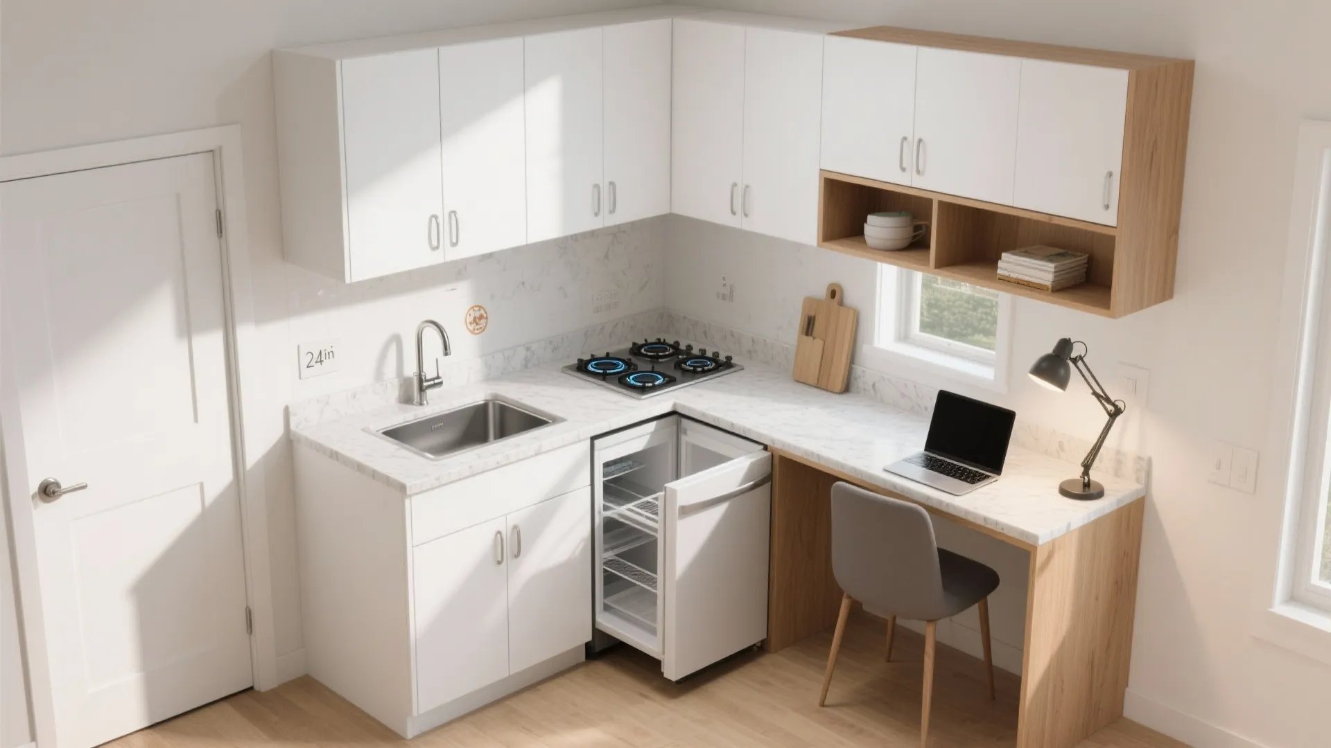 L-Shaped Micro-Kitchen for Flow
