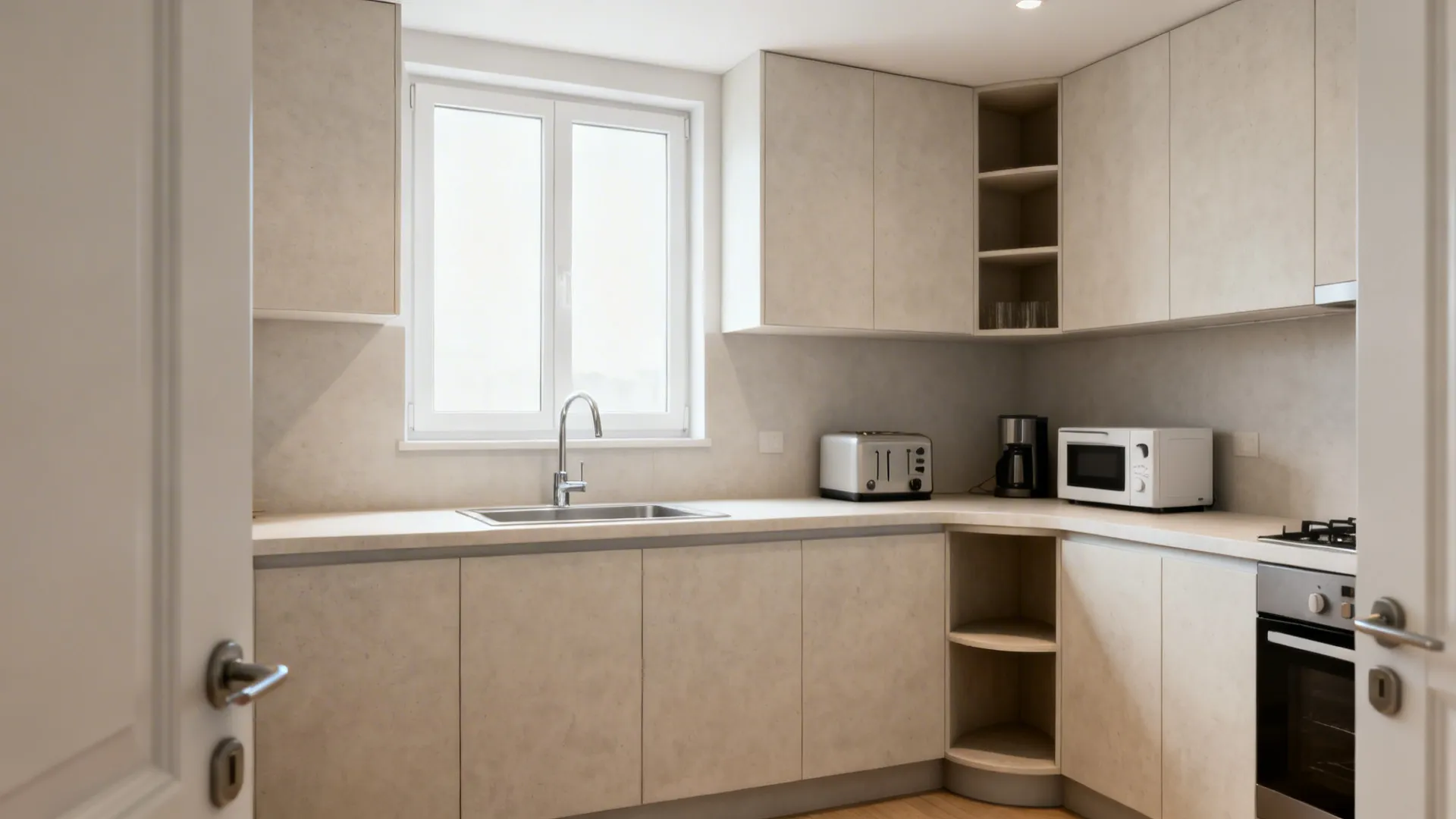 L-shaped micro layout for more countertop