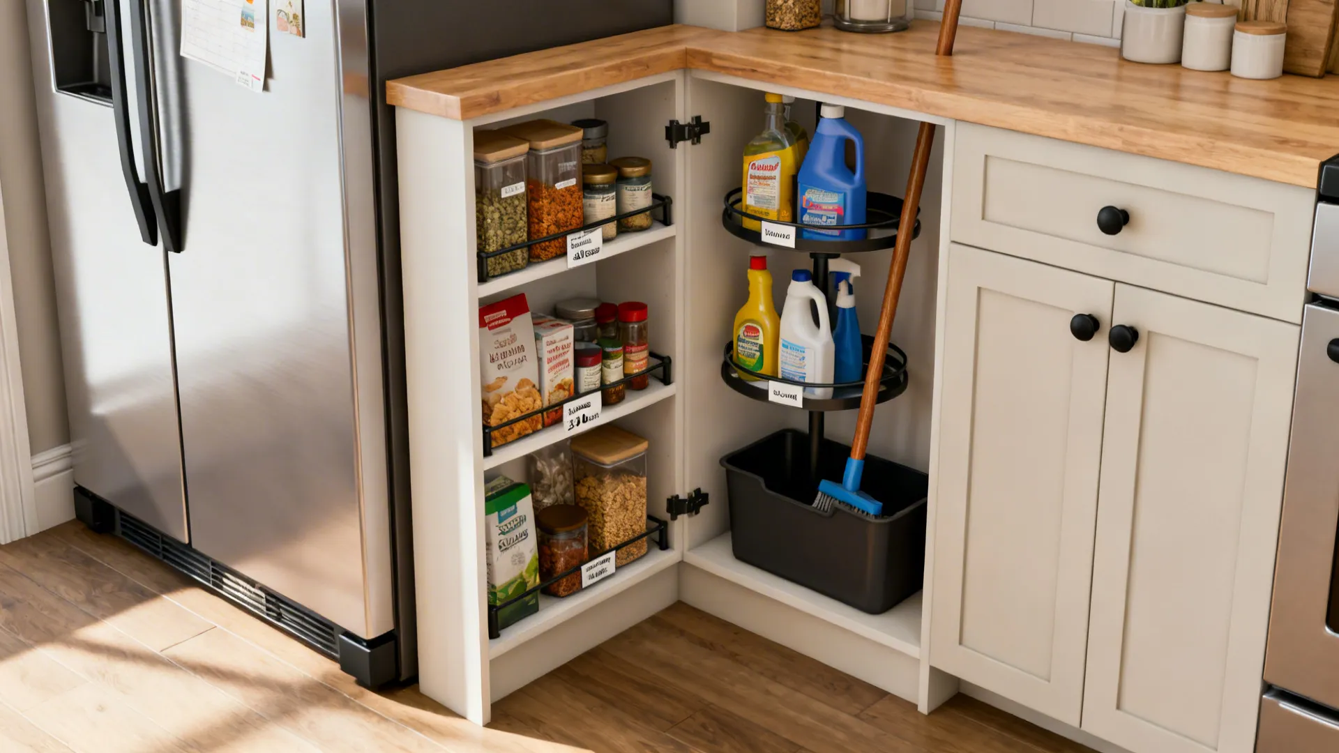 L-Shaped Micro Pantry Off the Fridge