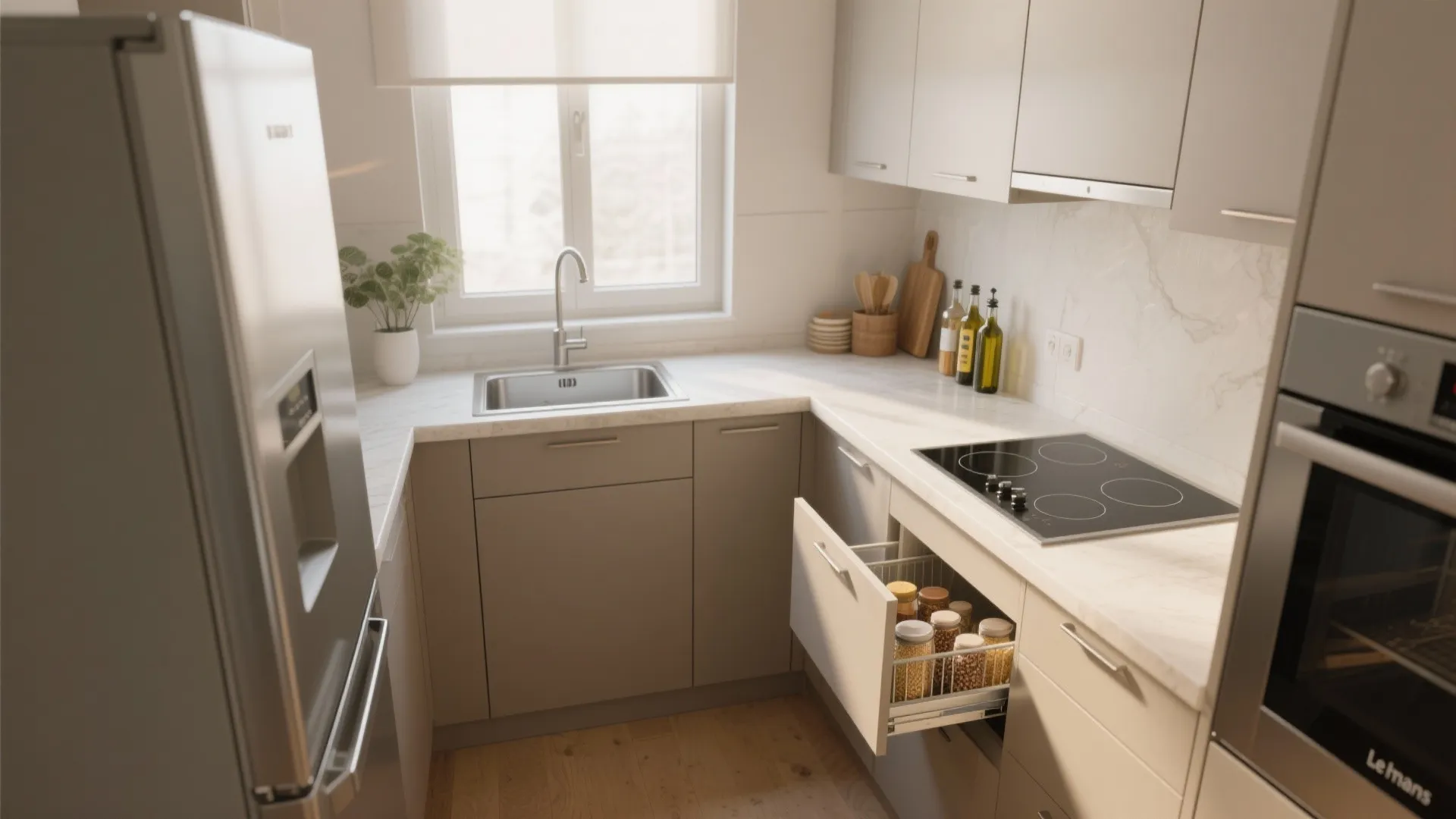 L-Shaped Mini Kitchen That Works Hard