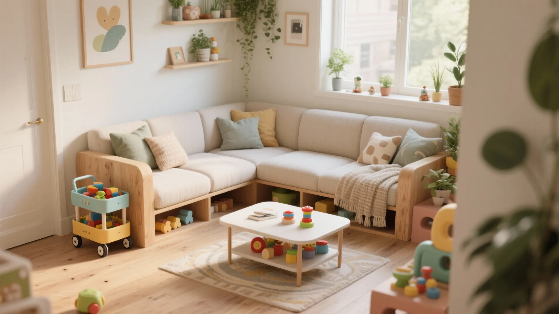 5. Flexible Seating and an L-shaped Play Nook