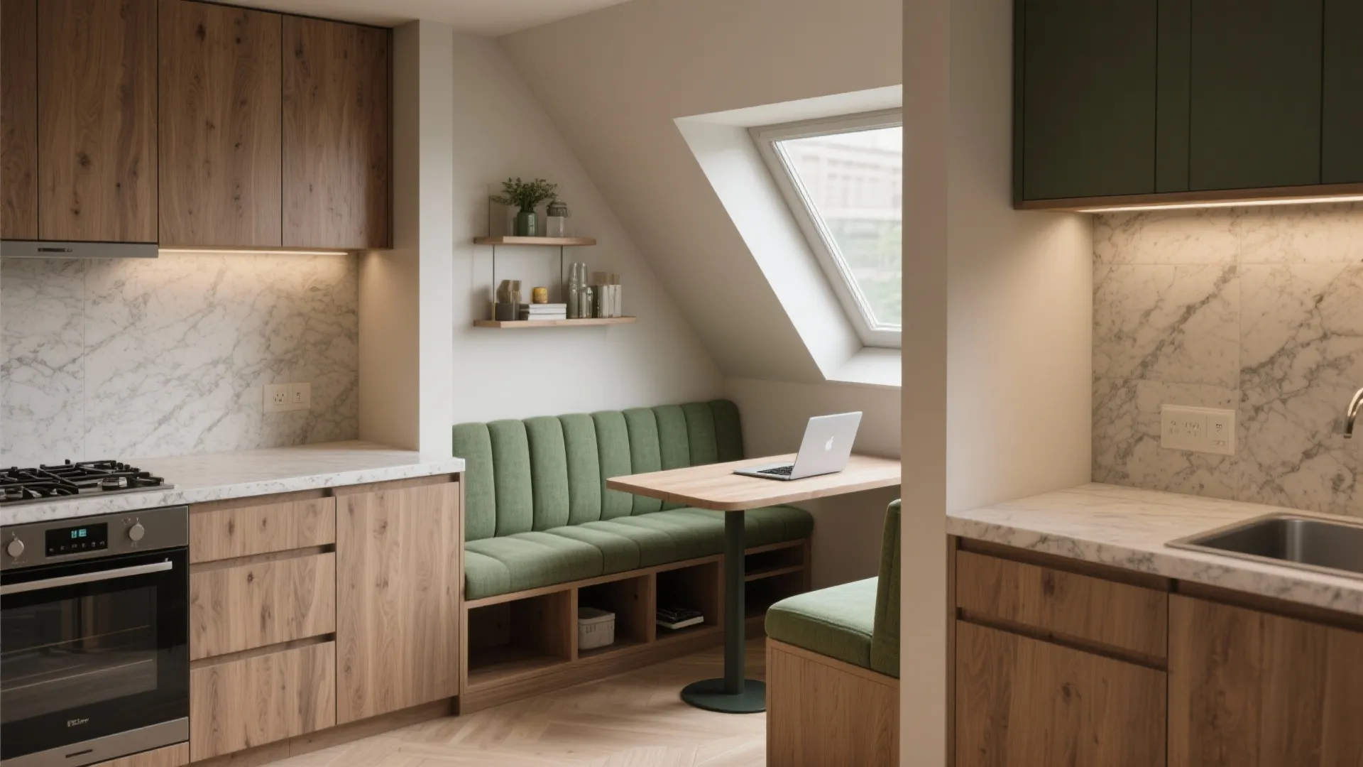 5. Compact L-Shaped Nook with Multifunctional Surfaces