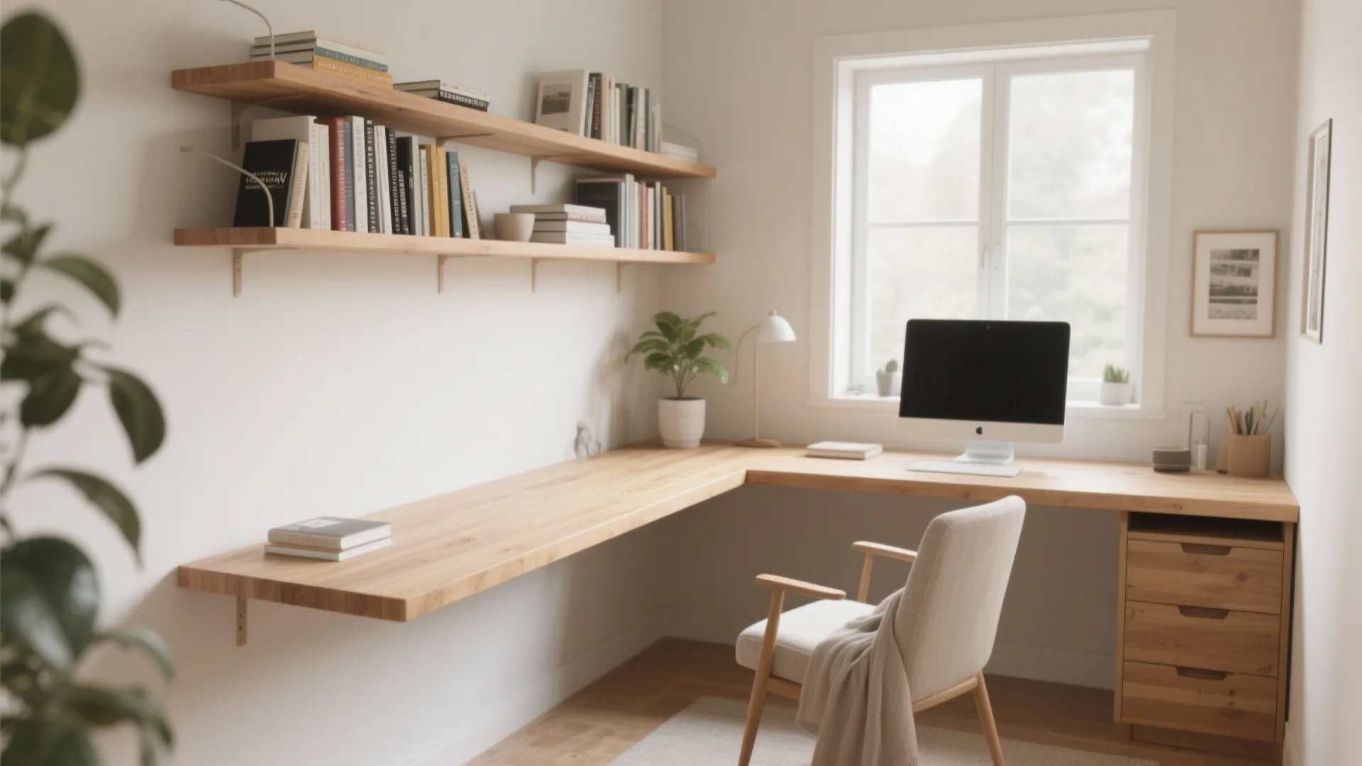 2. L-shaped nook with floating shelves