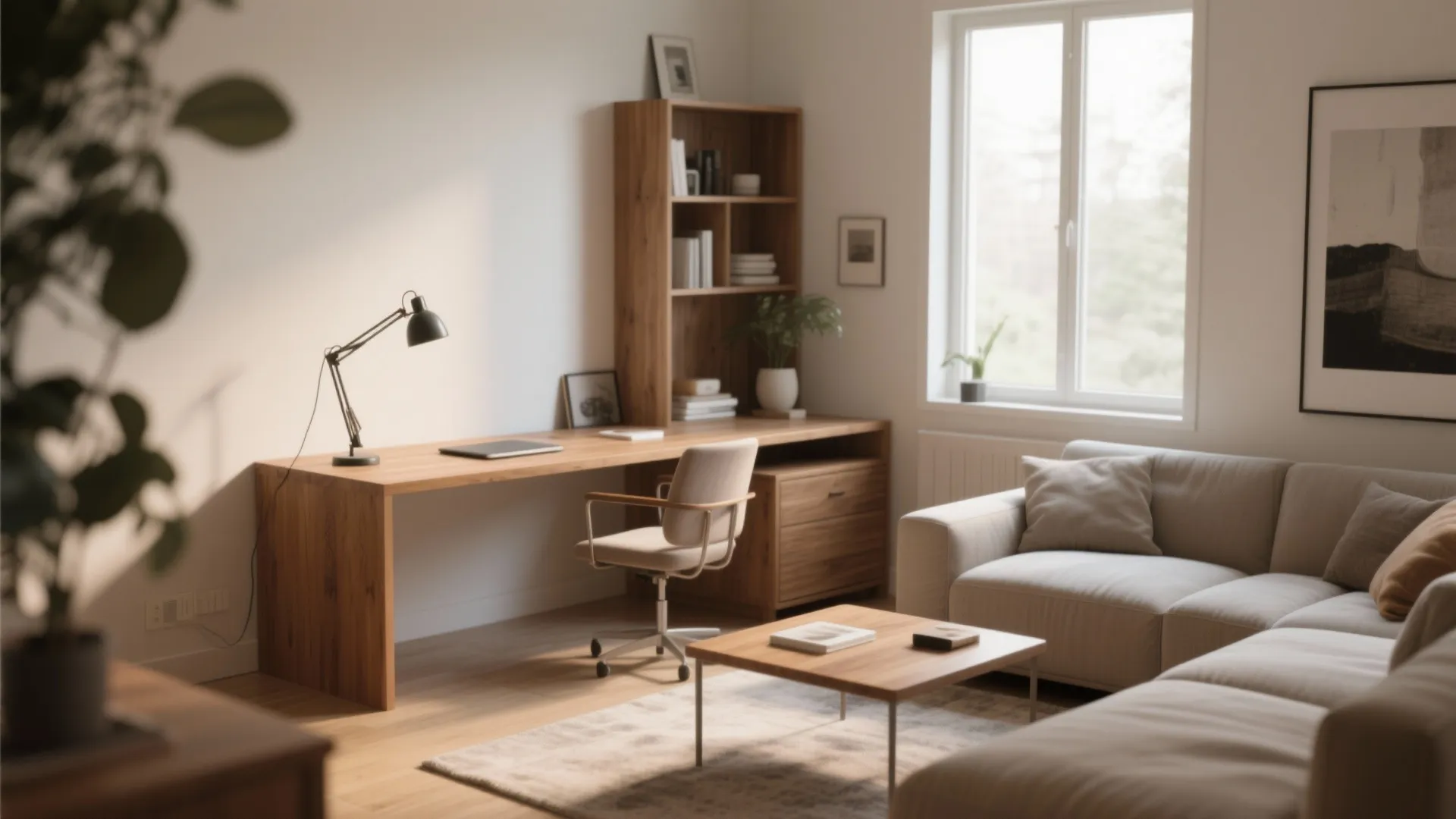 L-Shaped Living Room Office Layout