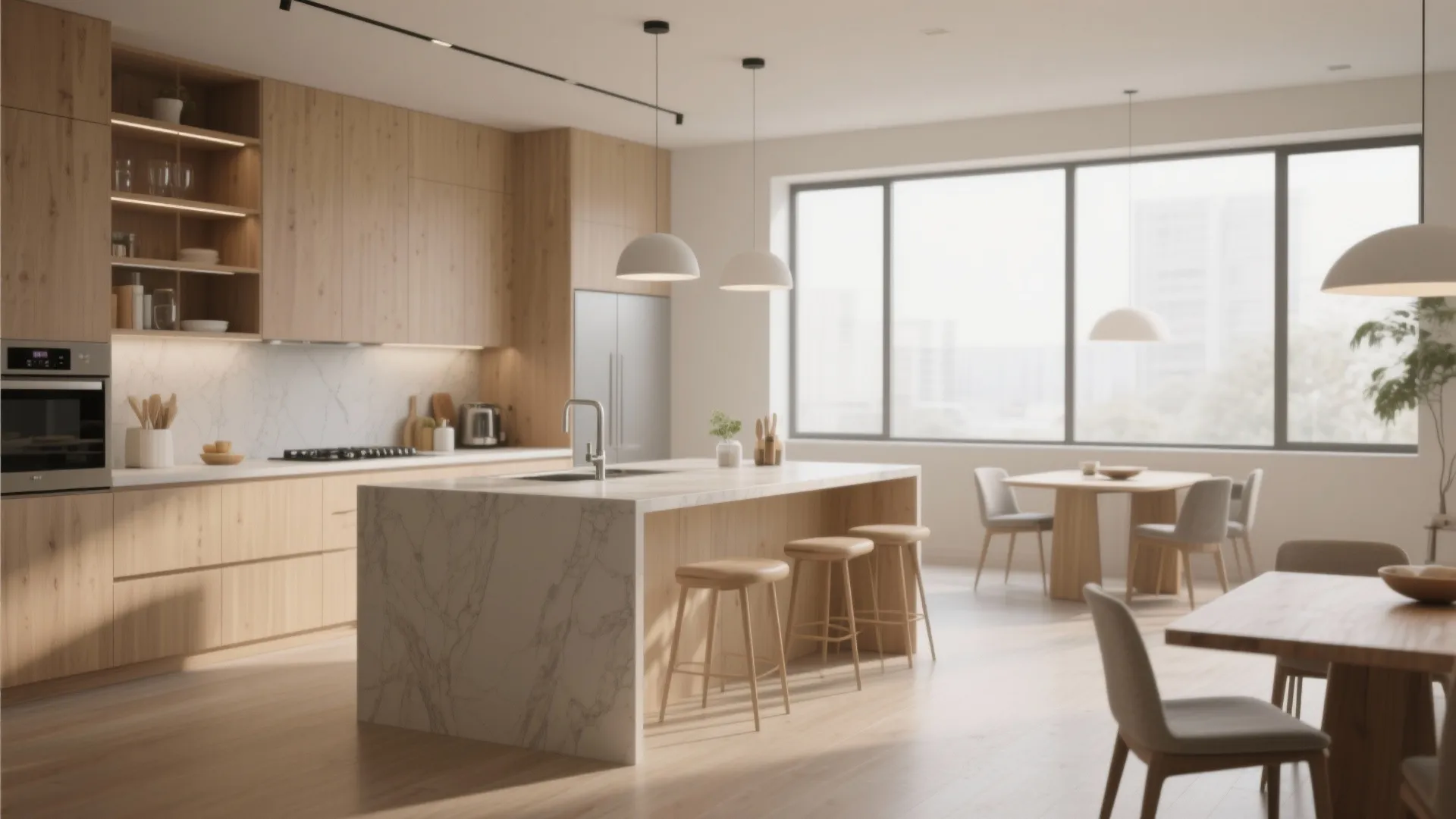 L-shaped layout releasing countertop space