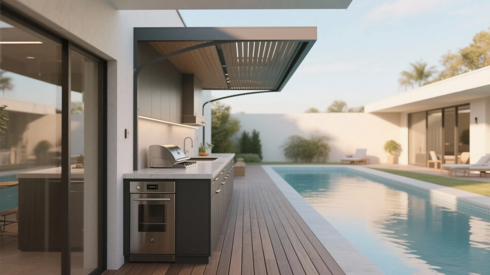 1. Compact L-shaped Outdoor Kitchen