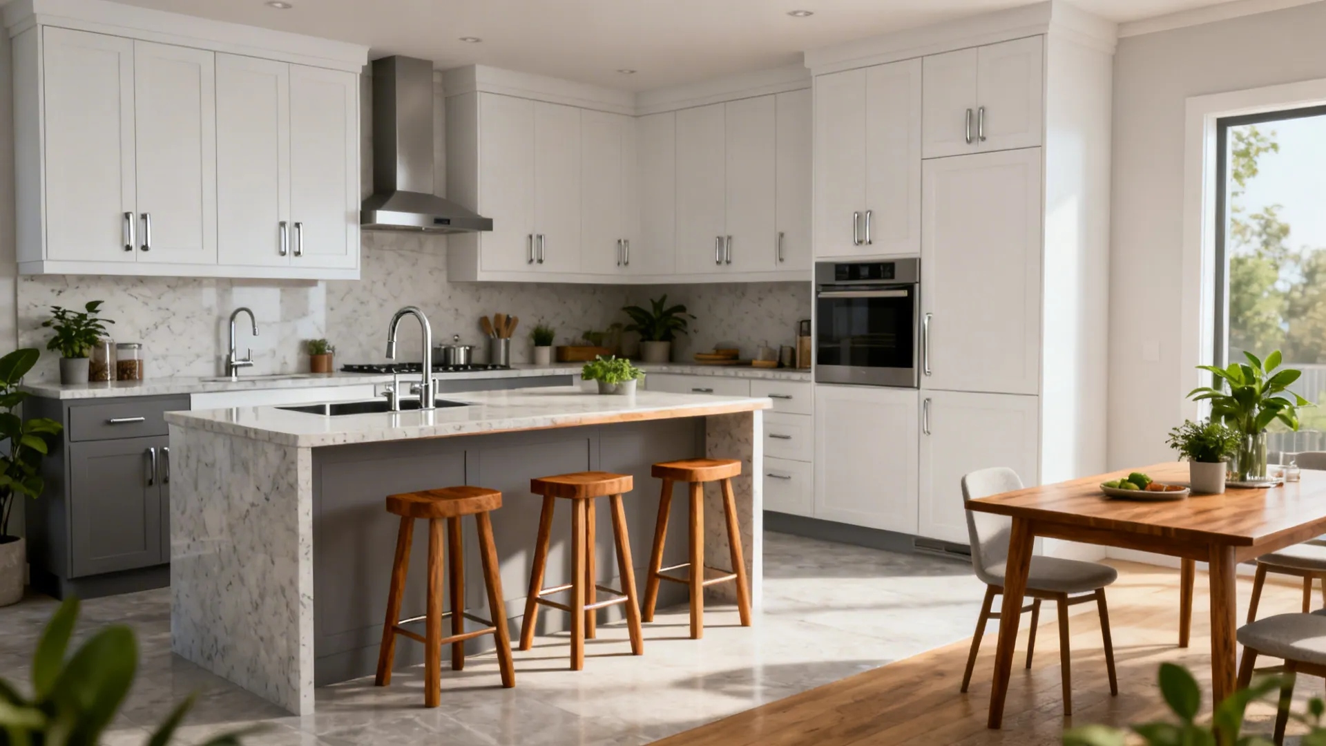 3) L-shaped kitchen with a dining-side peninsula