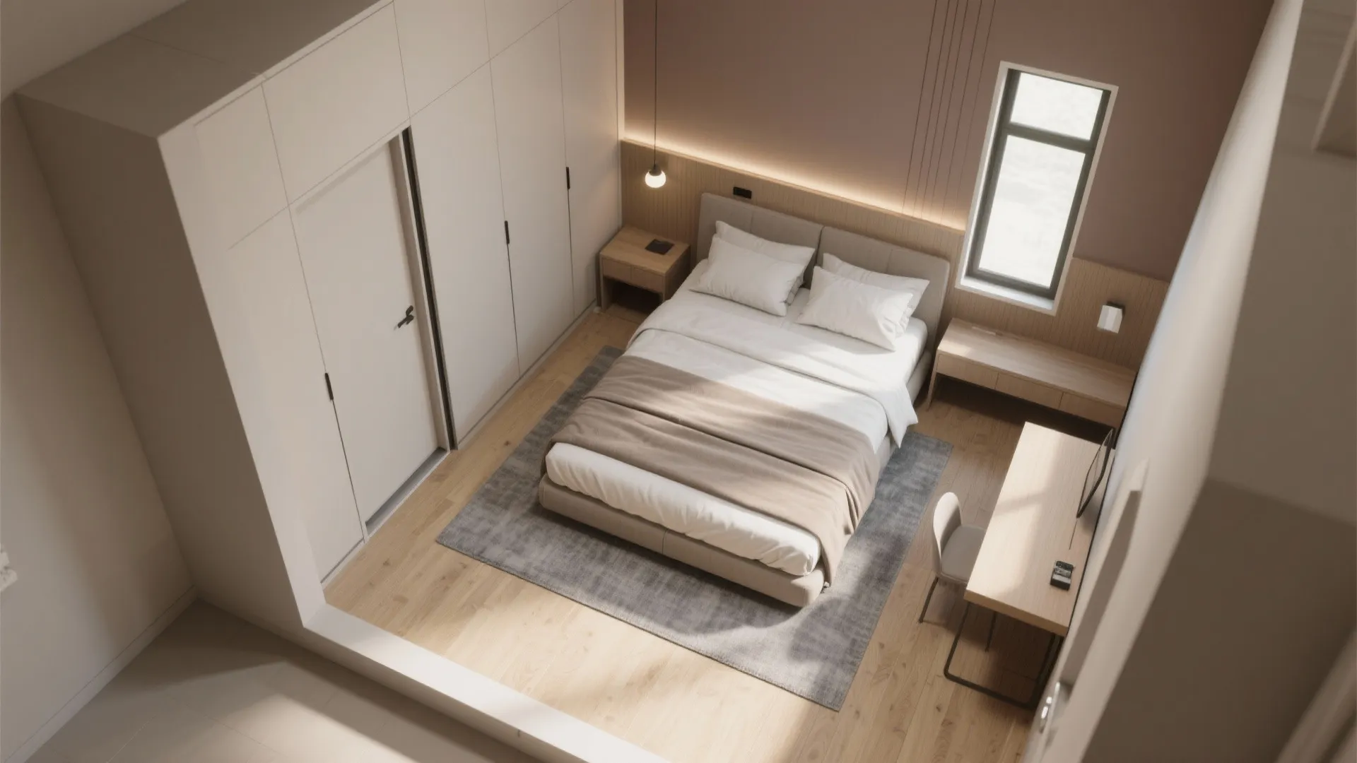 L-shaped layout to free up walking paths