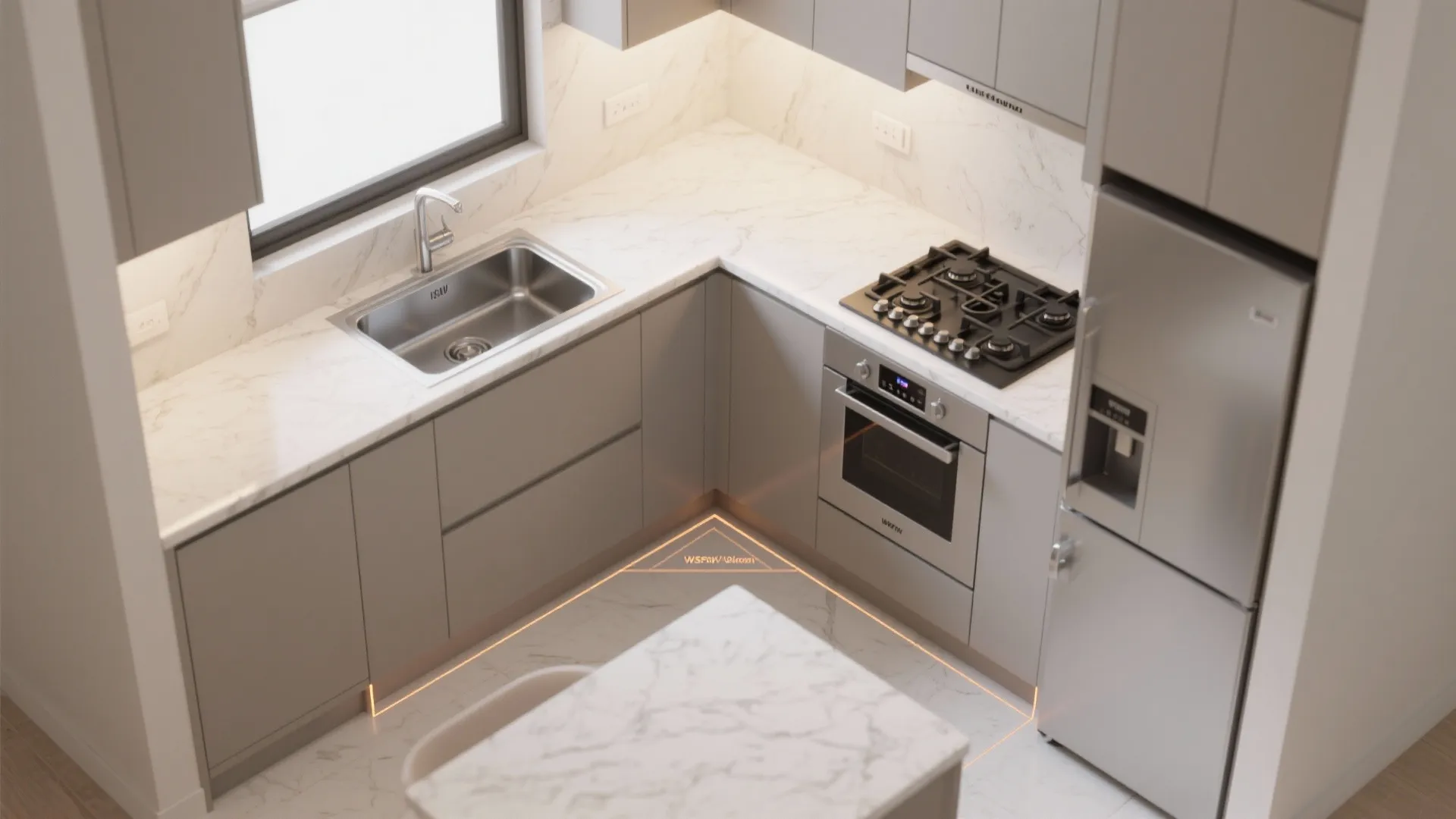 L-shaped small kitchen layout to unlock counter space