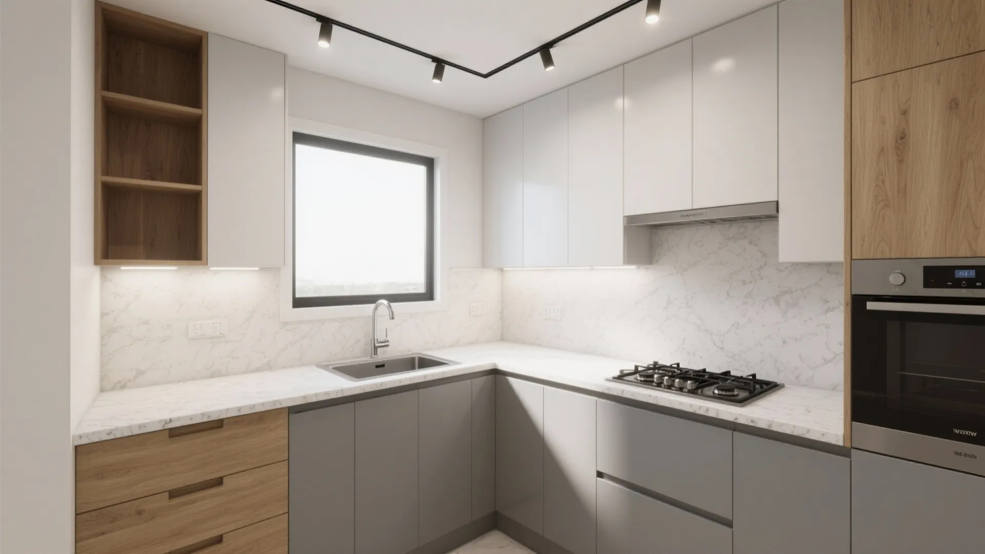 L-Shaped Small Kitchen Near a Rated Partition