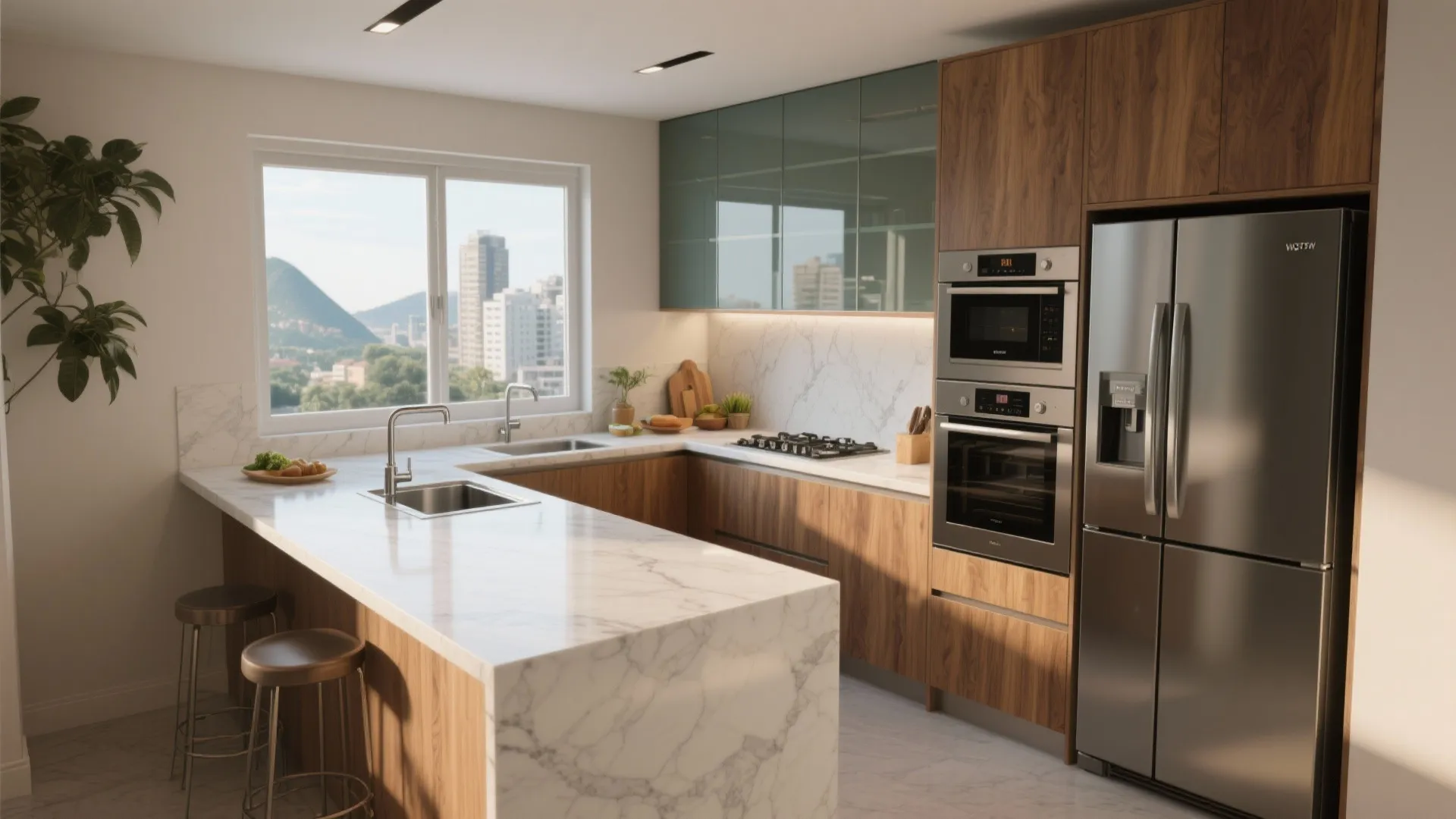 L-shaped layout that multiplies prep area