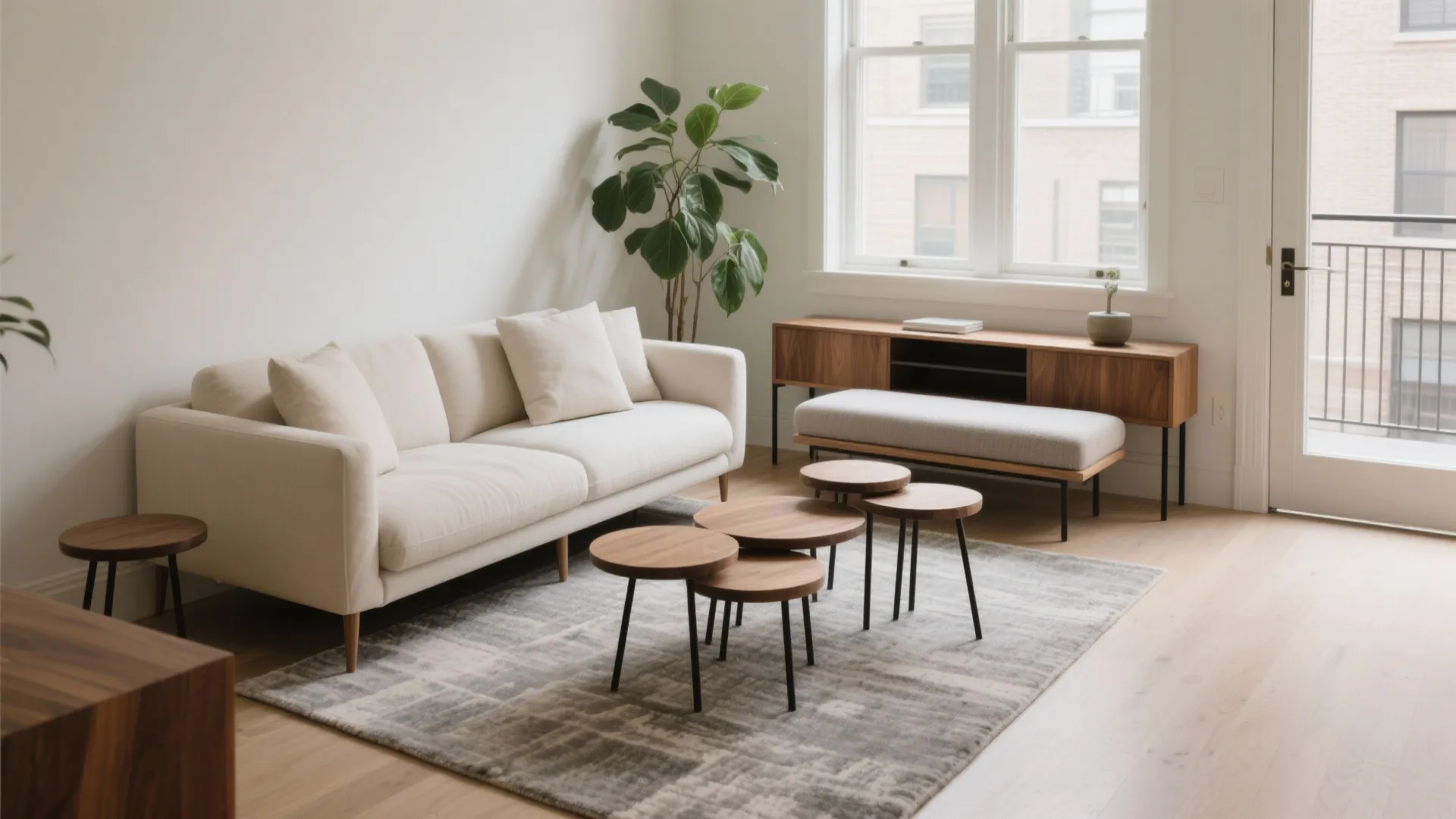 L-shaped seating that opens circulation