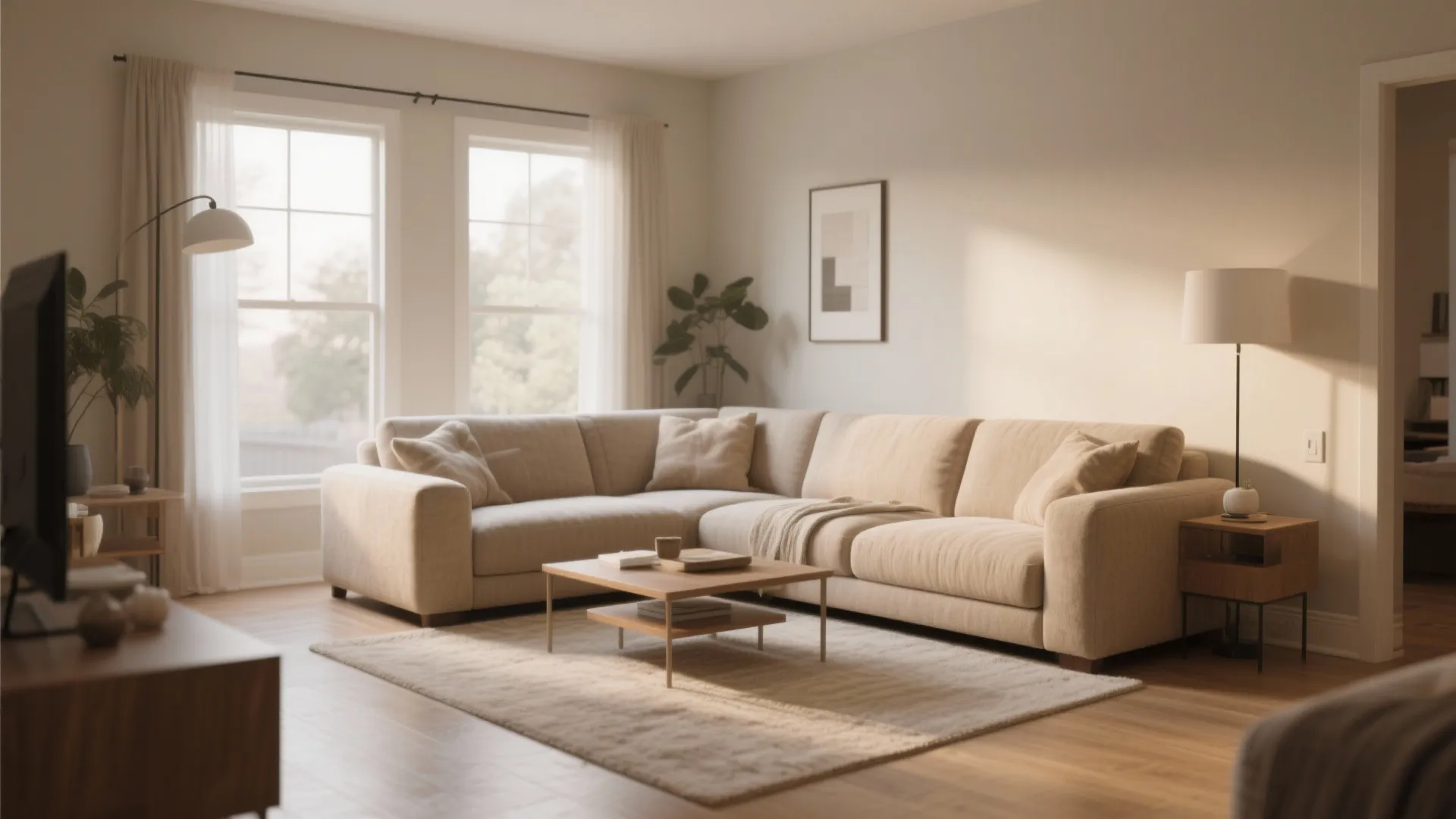 L-shaped sectional sofa defining space in modern living room