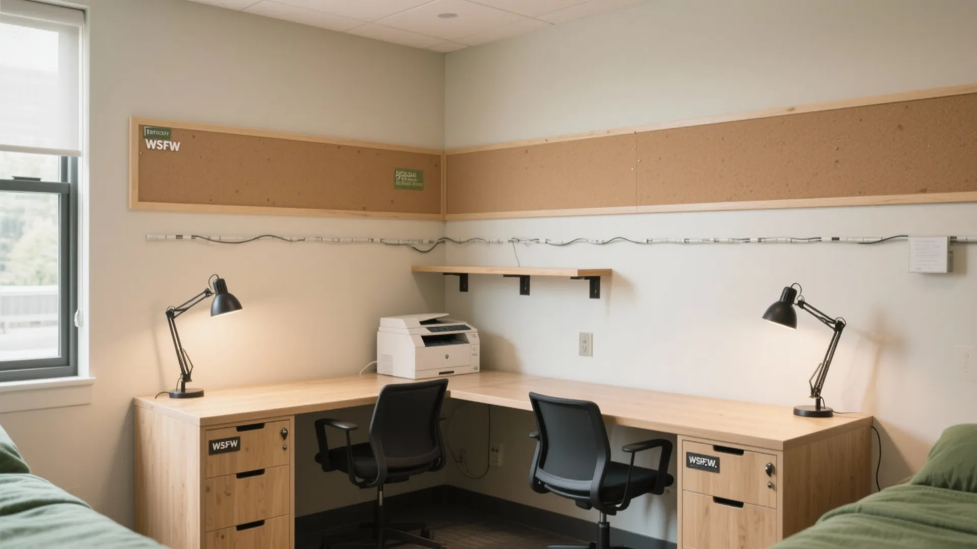 L-shaped desks in shared rooms