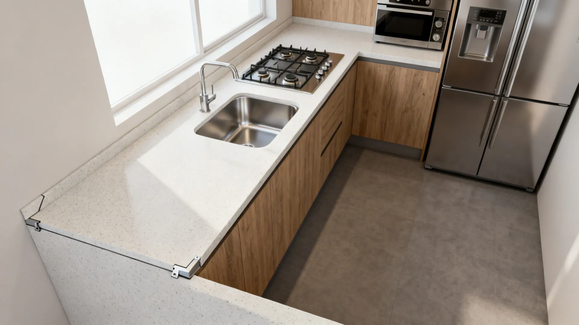 L-shaped slab to maximize counter run