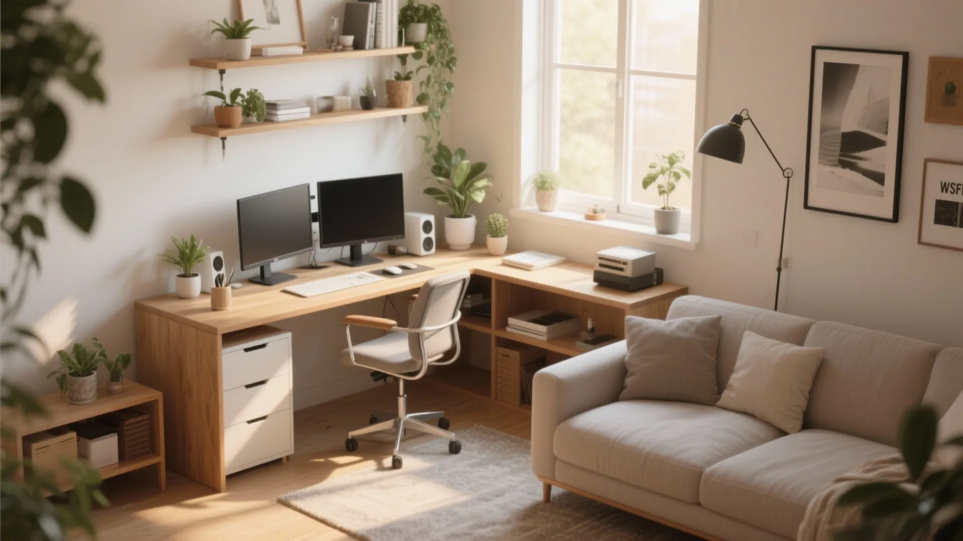 L-Shaped Compact Desk in a Corner