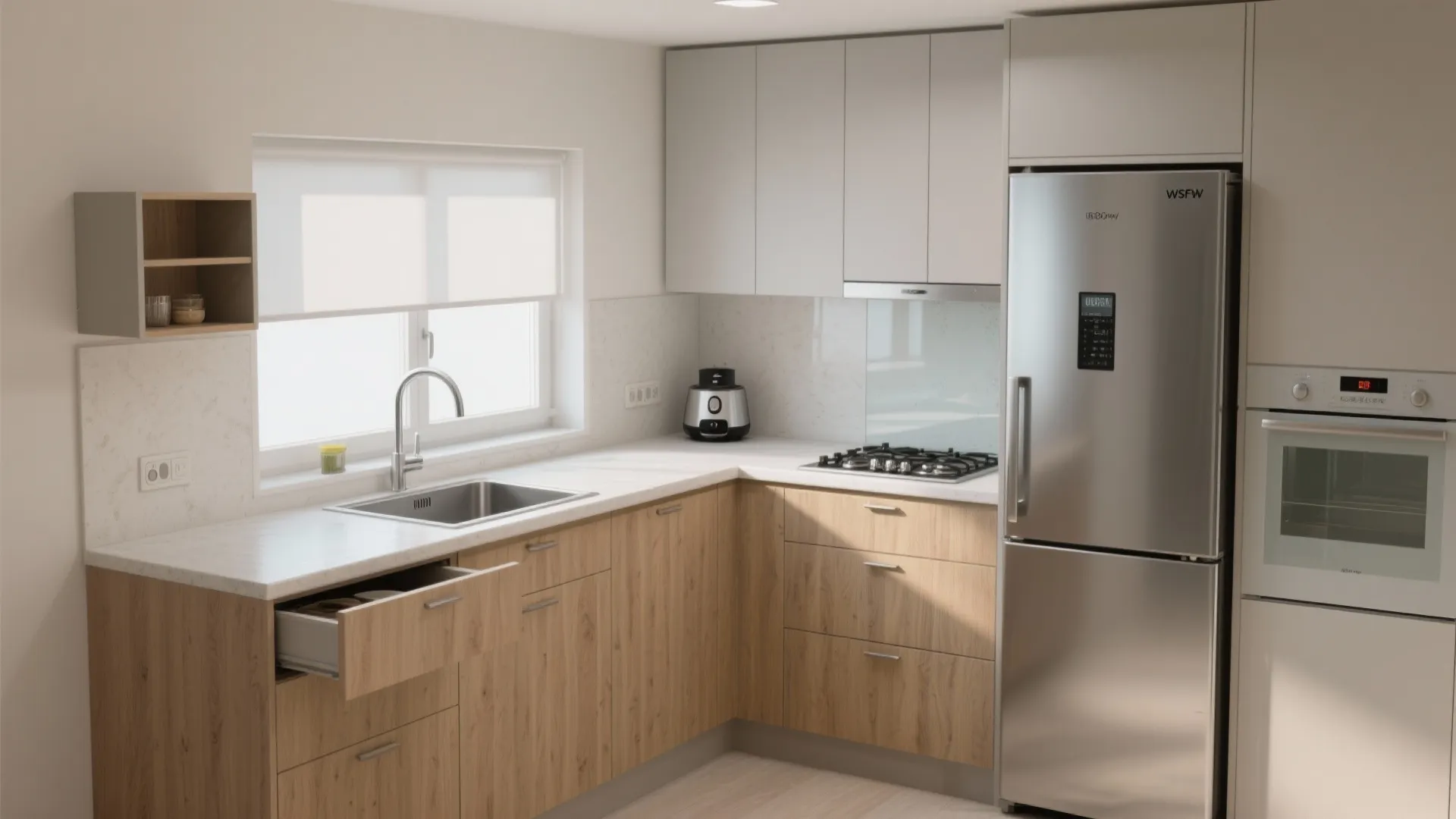 Multi-Functional L-Shaped Layout in Small Kitchens