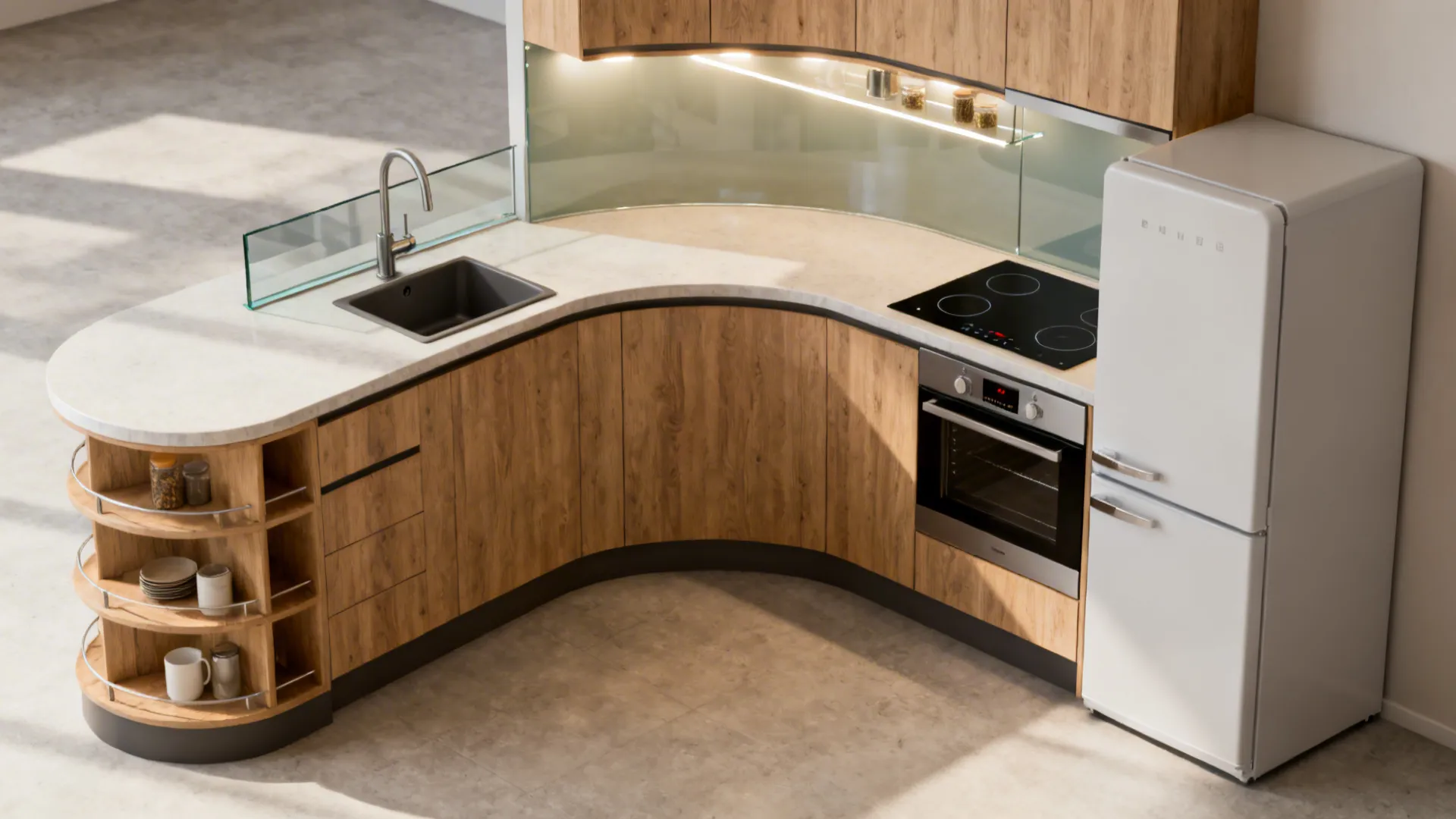 L-shaped layout for compact efficiency