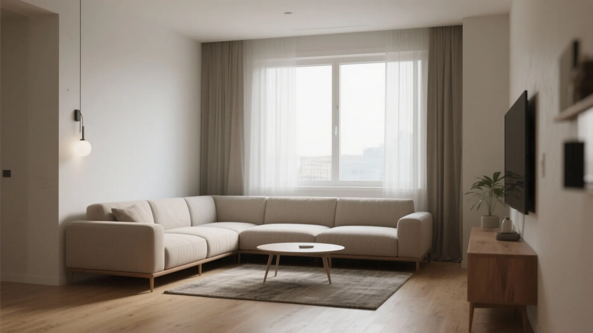 L-shaped sofa placement to open circulation