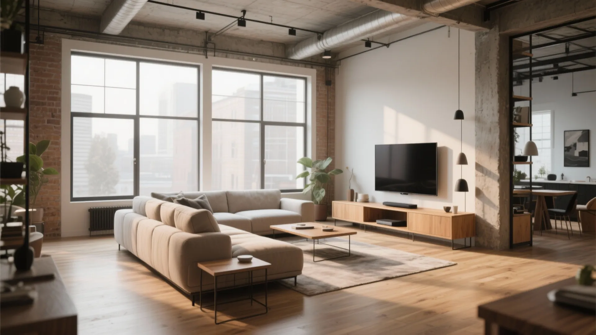 6. L-Shaped Sofa with Corner TV