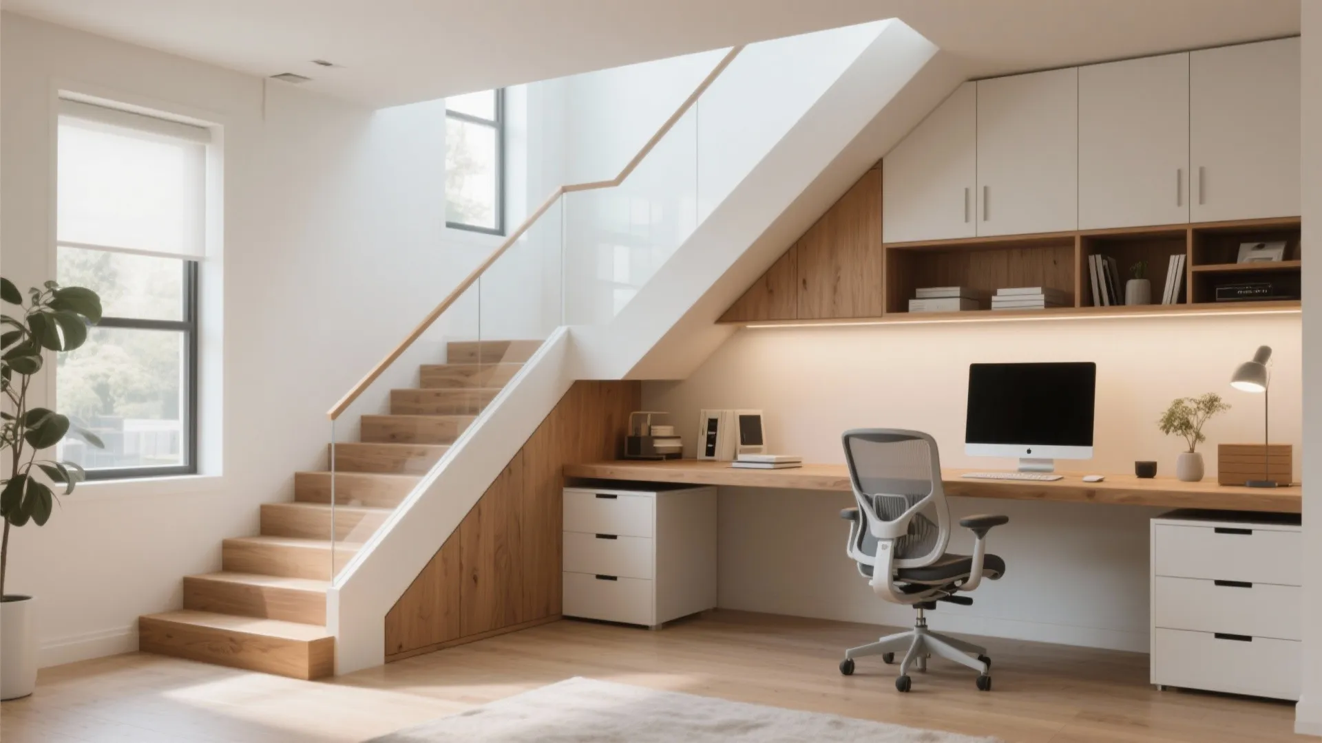 L-shaped Stair with Integrated Desk