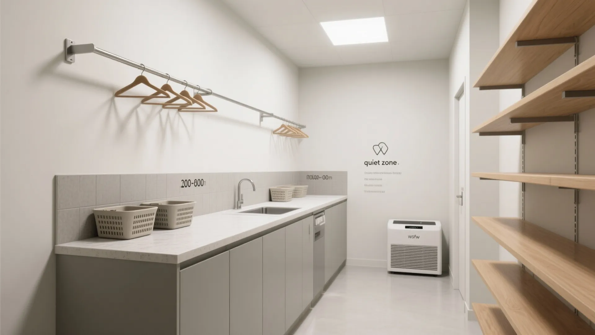 L-Shaped Storage Wall with Folding Station