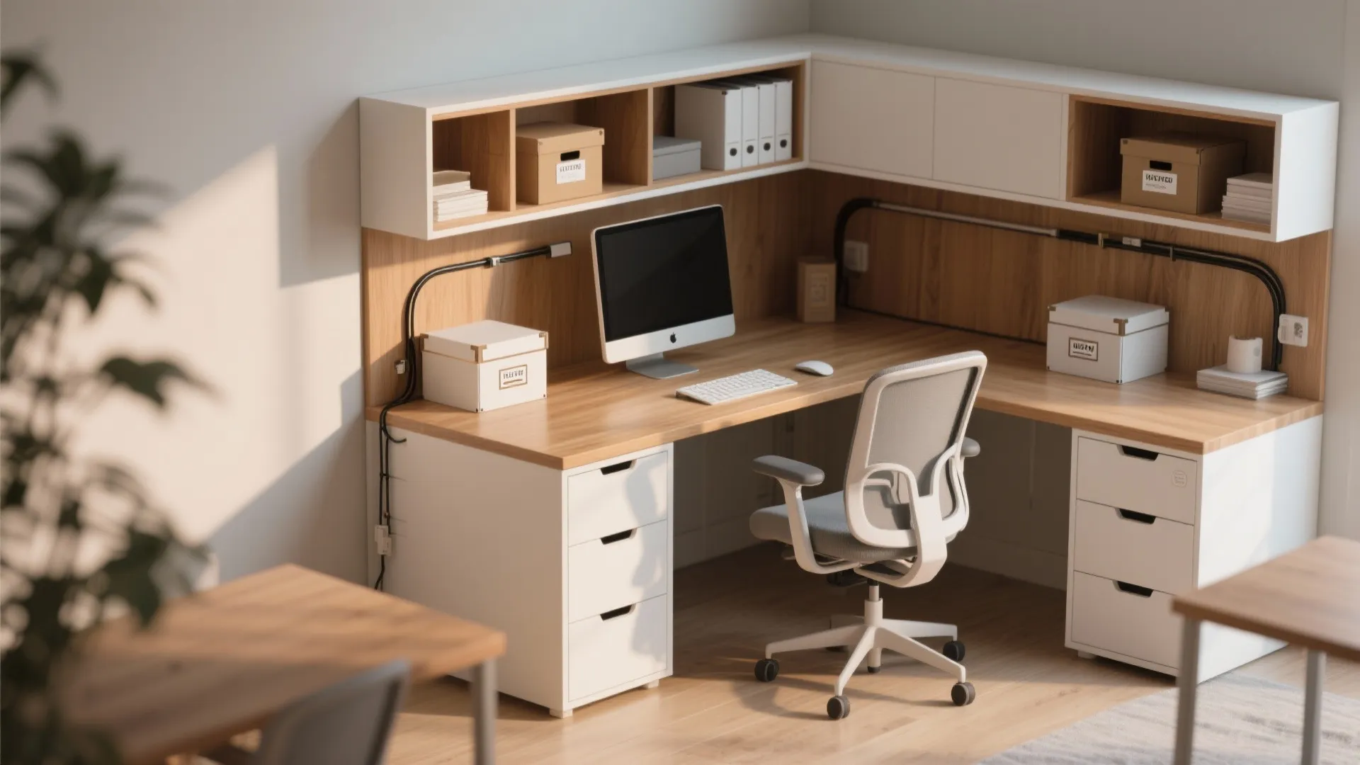 2. L-shaped compact desk that doubles as storage