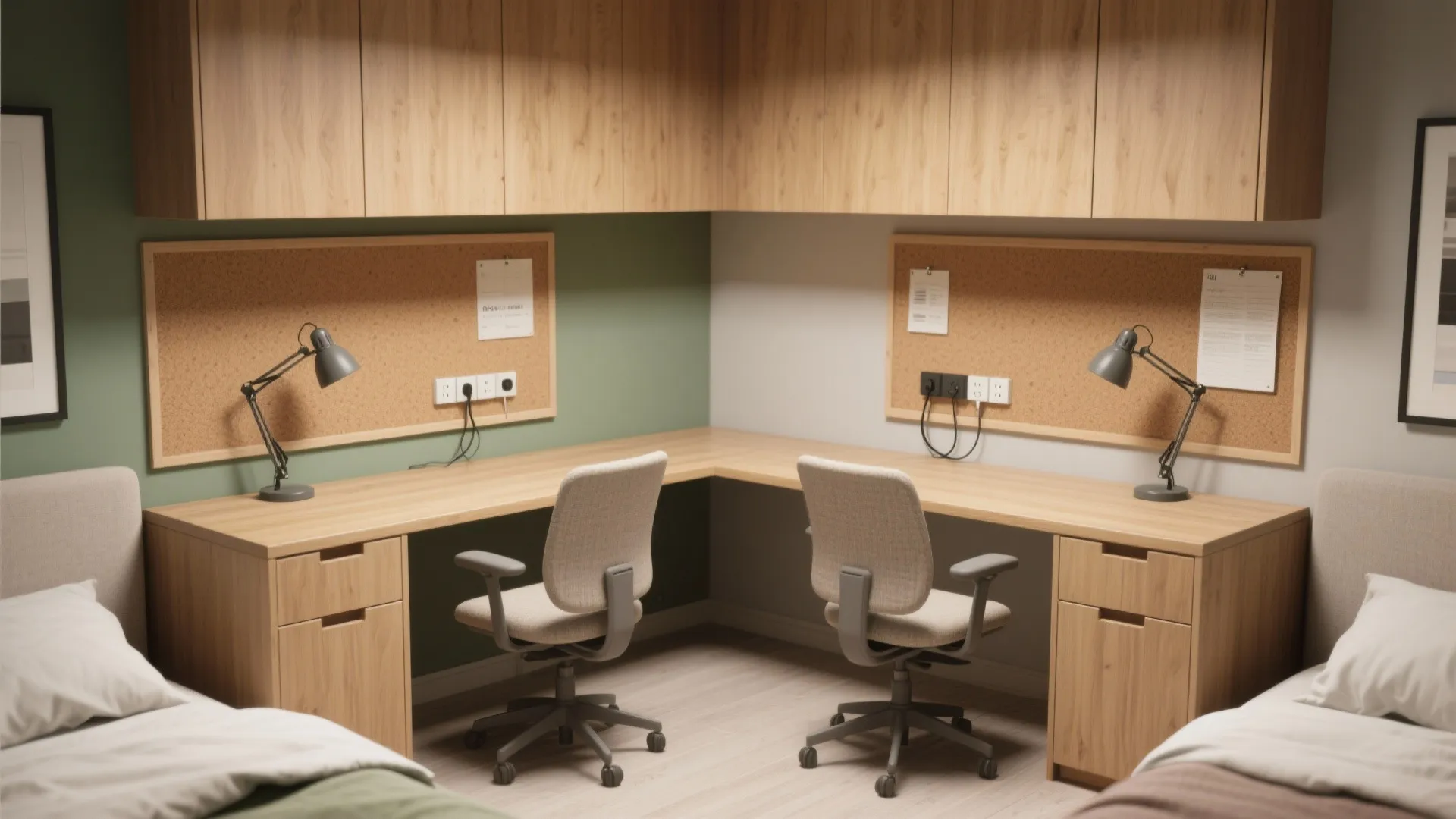 L-shaped small study layout for shared bedrooms