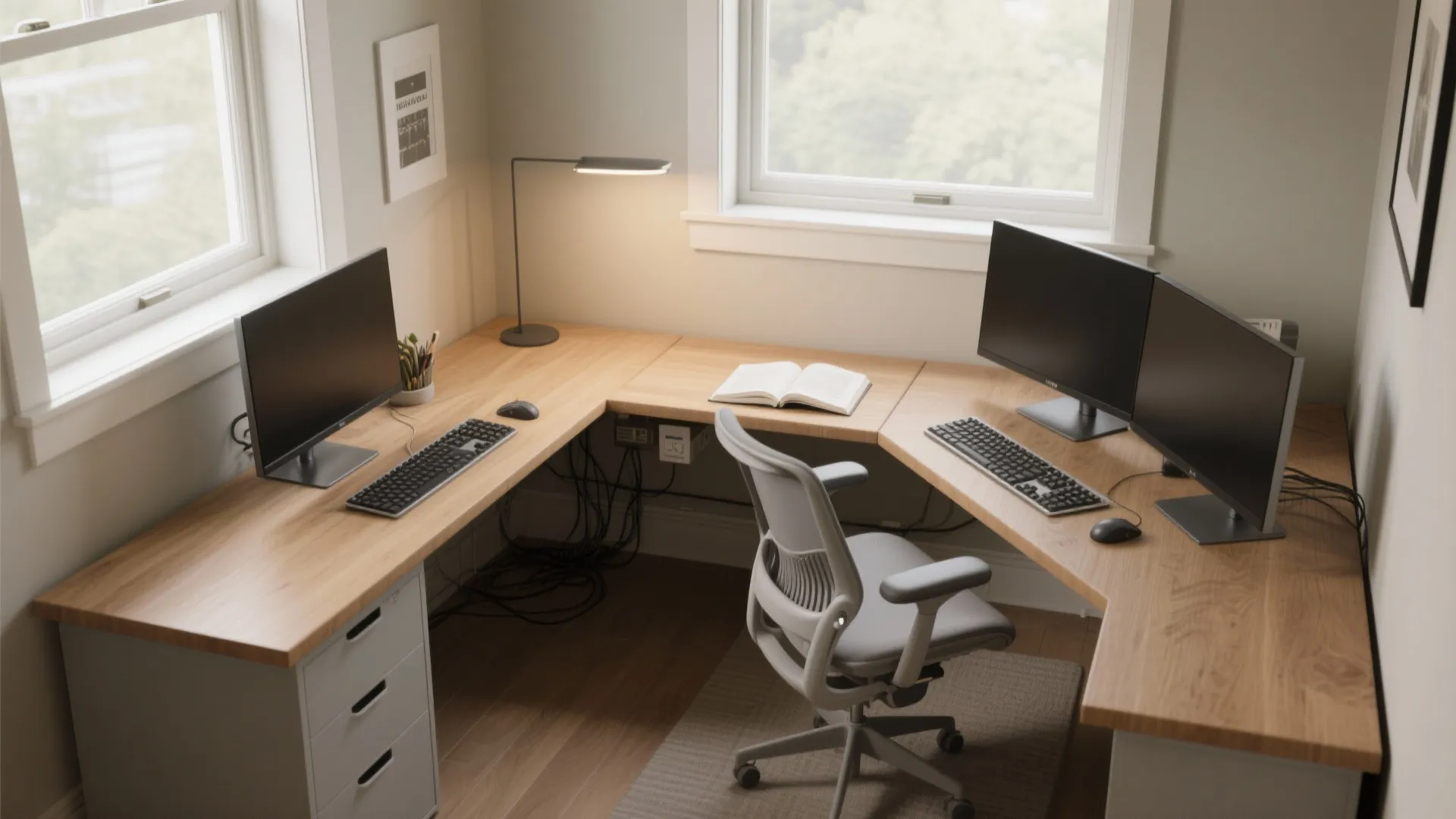 2) Corner-savvy L-shaped study layout