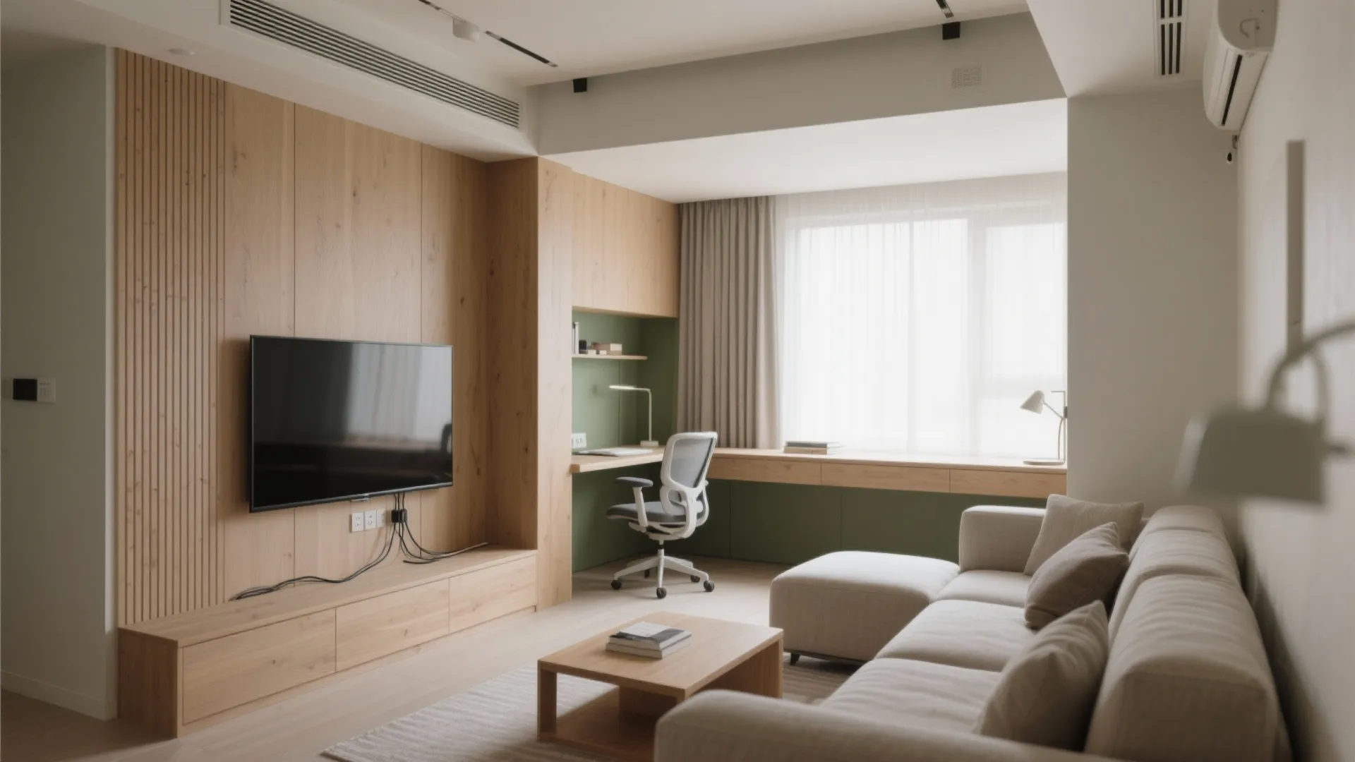 L-Shaped Living + Study Layout Zoning