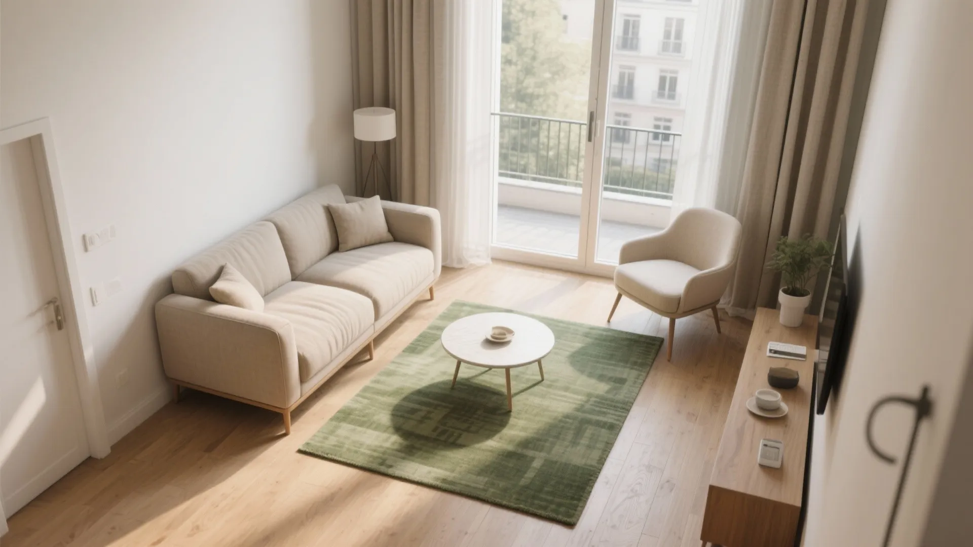 L-shaped lounge layout to protect circulation