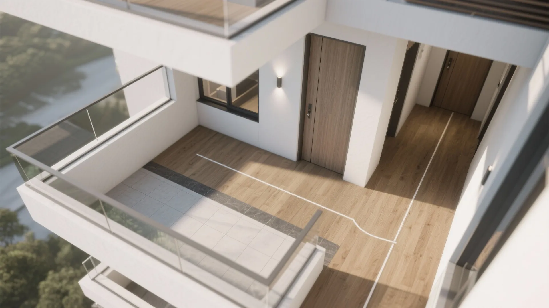 L-Shaped Upper-Floor Layout that Frames the Balcony