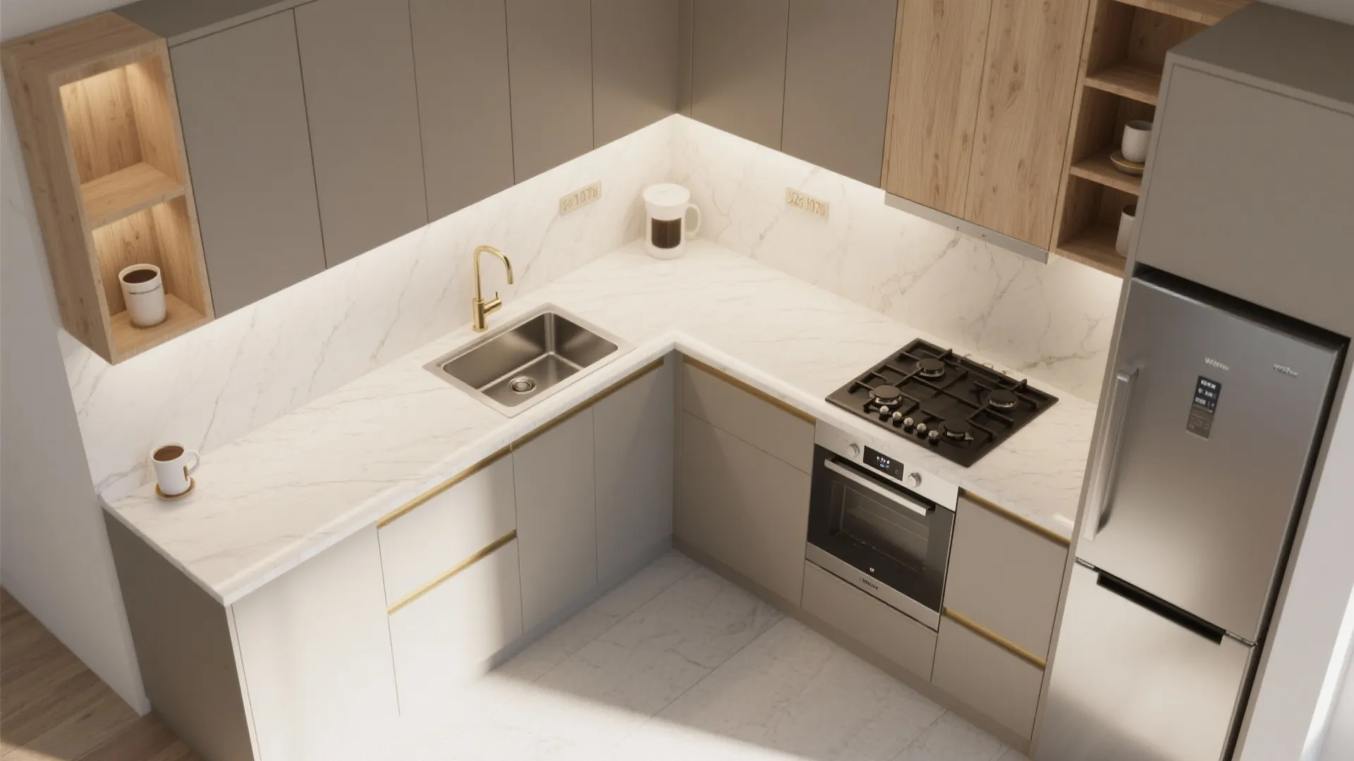 L-Shaped Small Kitchen Layout with a Real Work Triangle