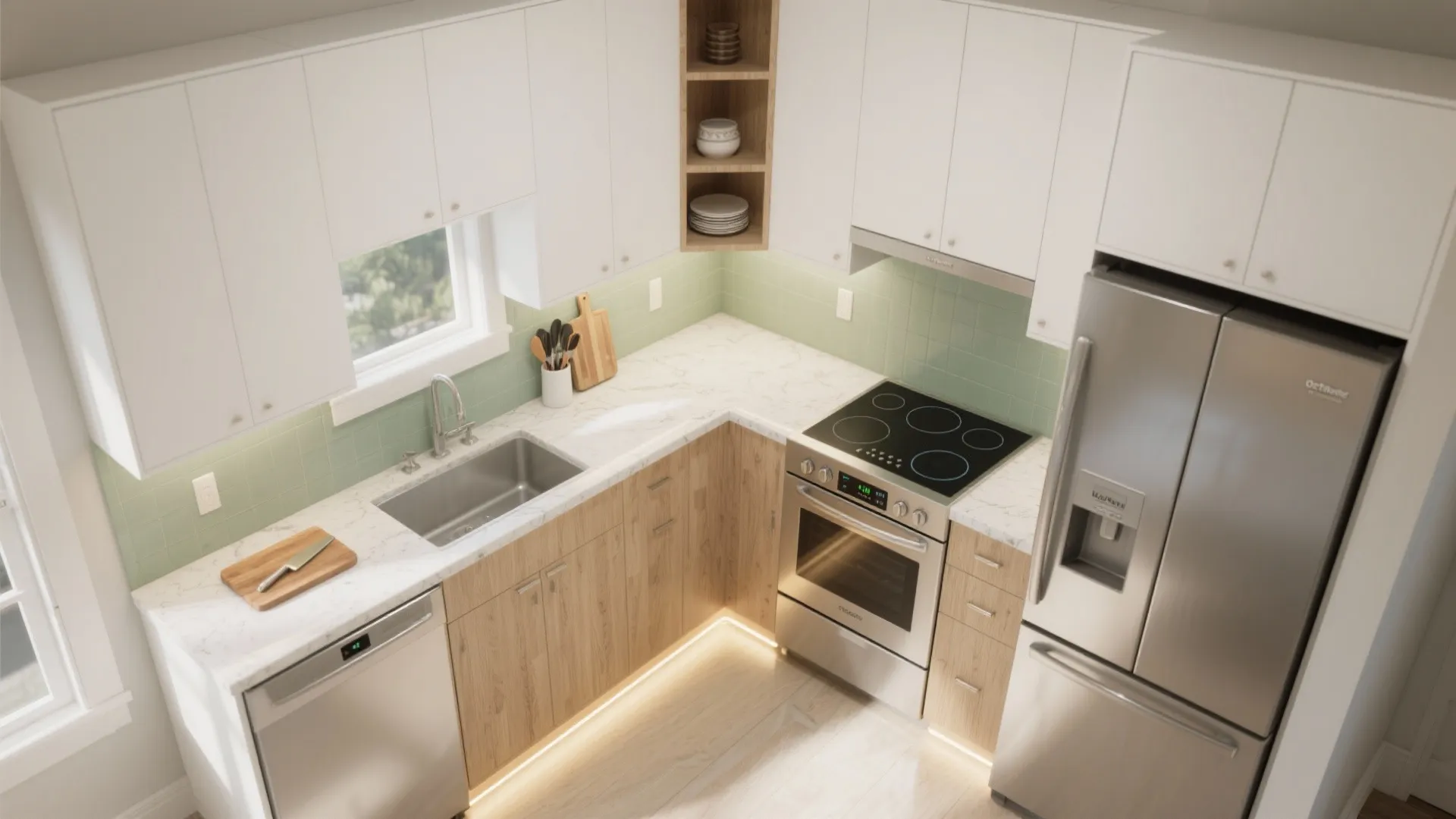 L-shaped small kitchen layout with a purpose