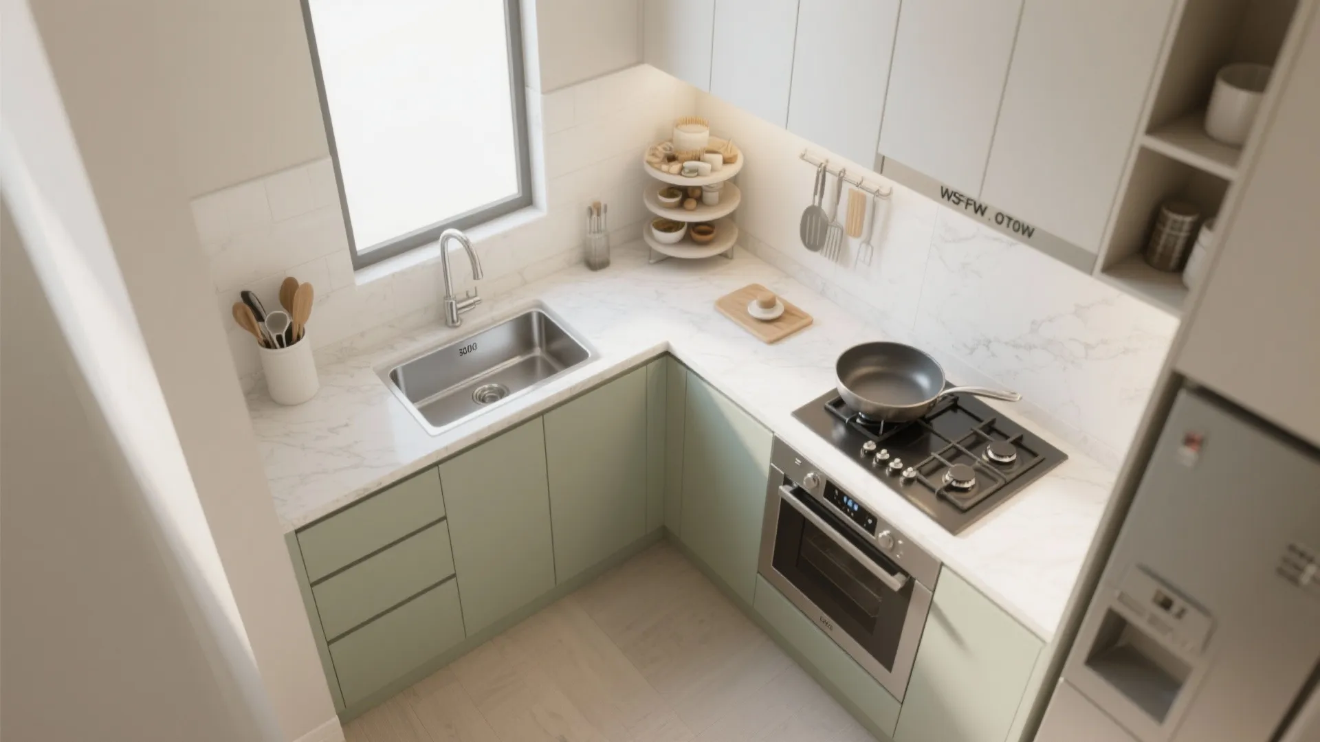 L-Shaped Kitchen Layout with Micro-Zones