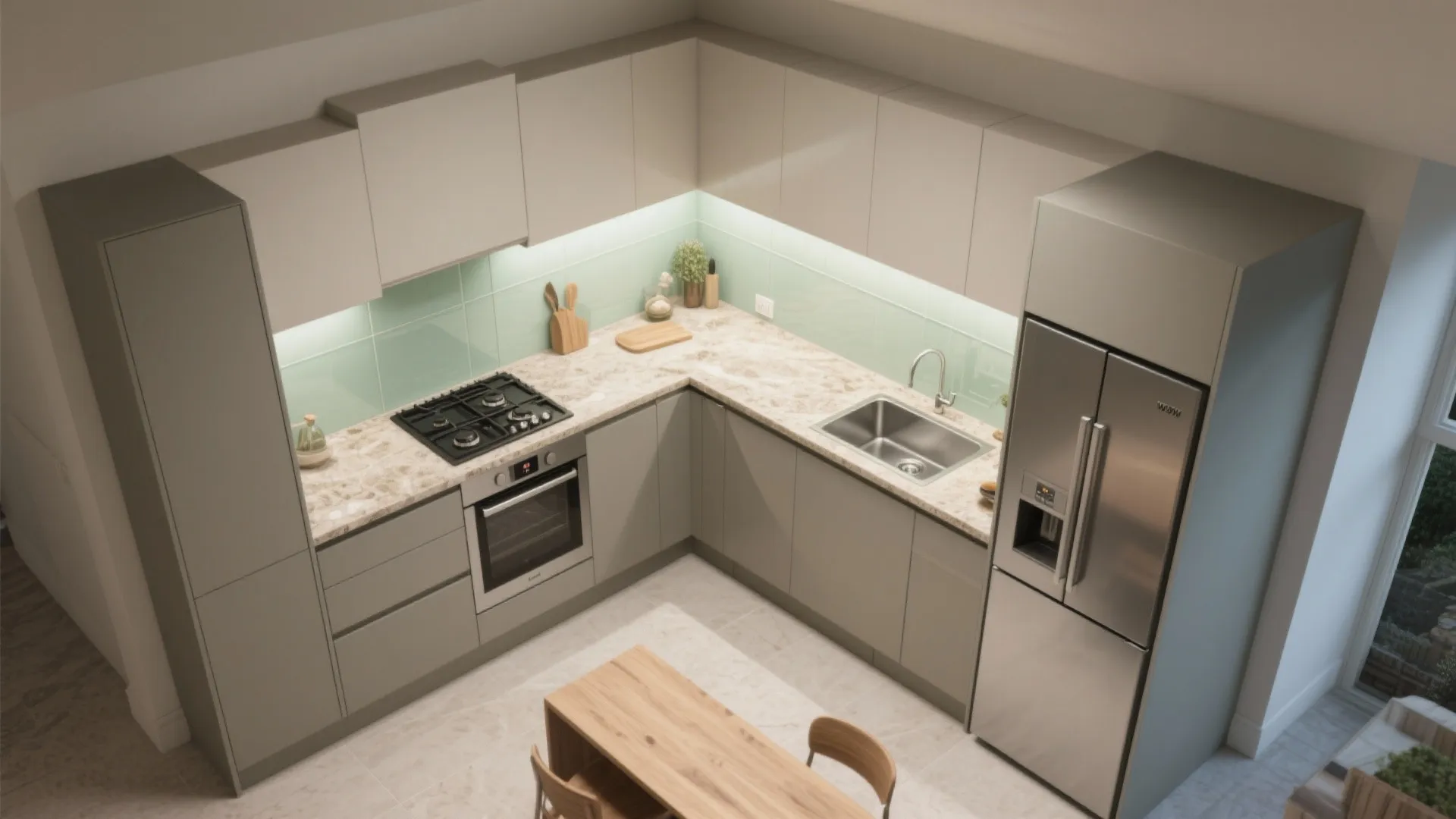L-shaped layouts in compact luxury kitchens