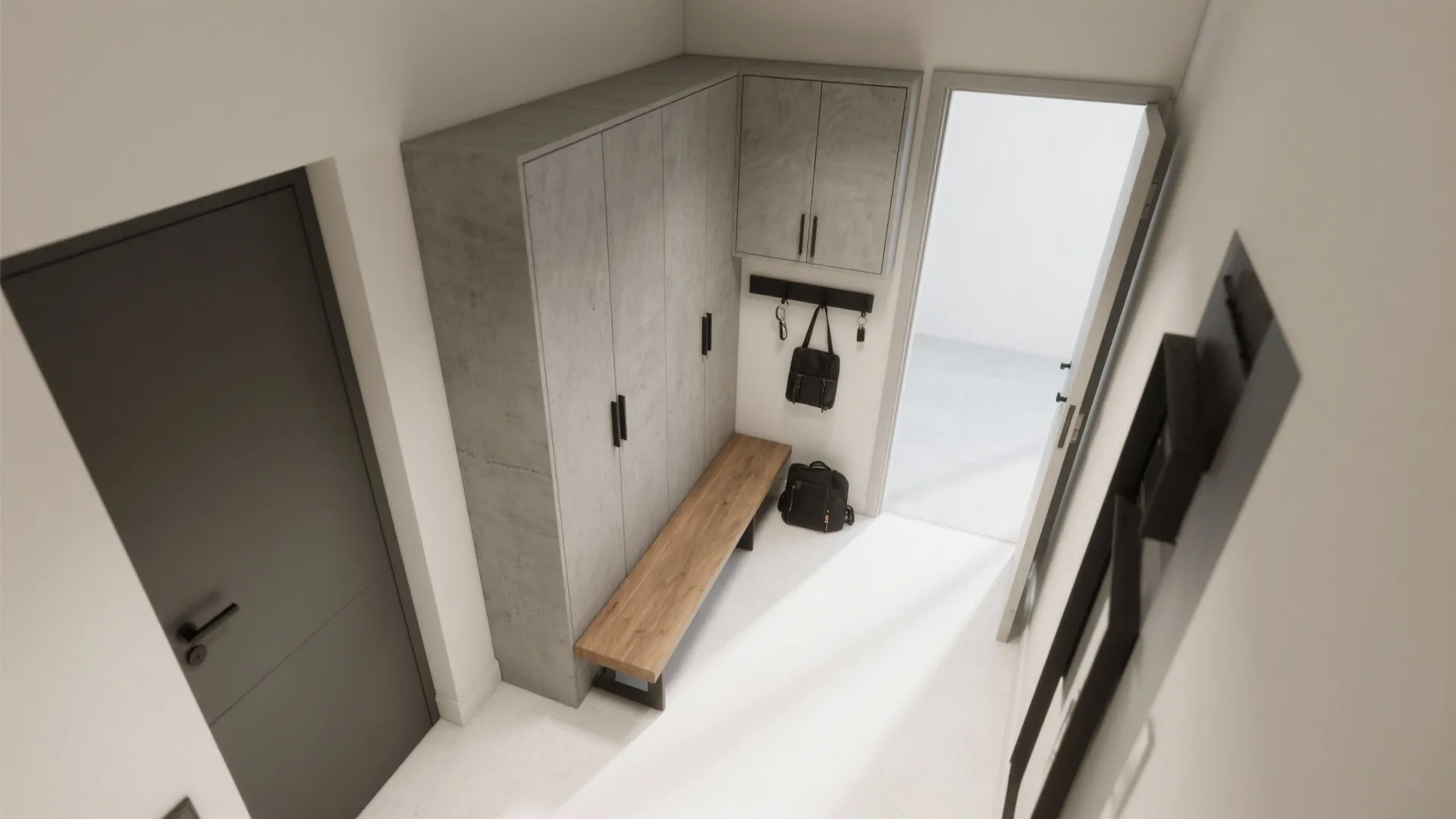 L-Shaped Hallway Storage with Seating and Drop Zone