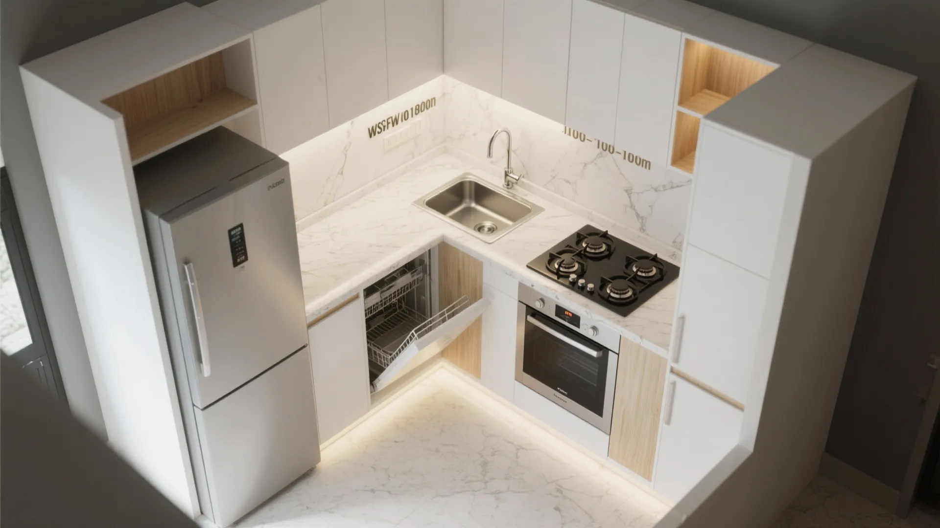 L-shaped micro-kitchen layout
