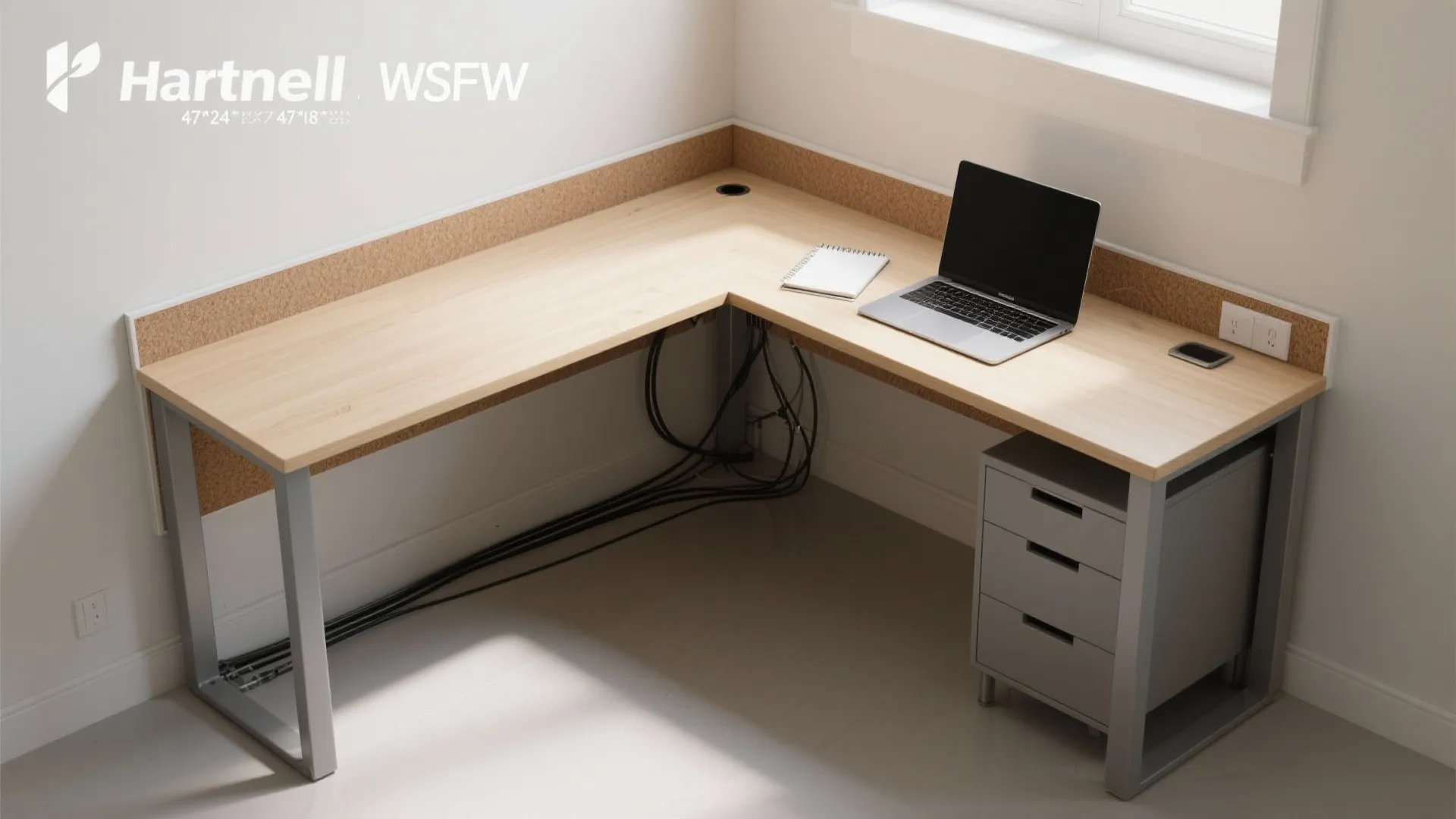 L-shaped desk layout in tight corners