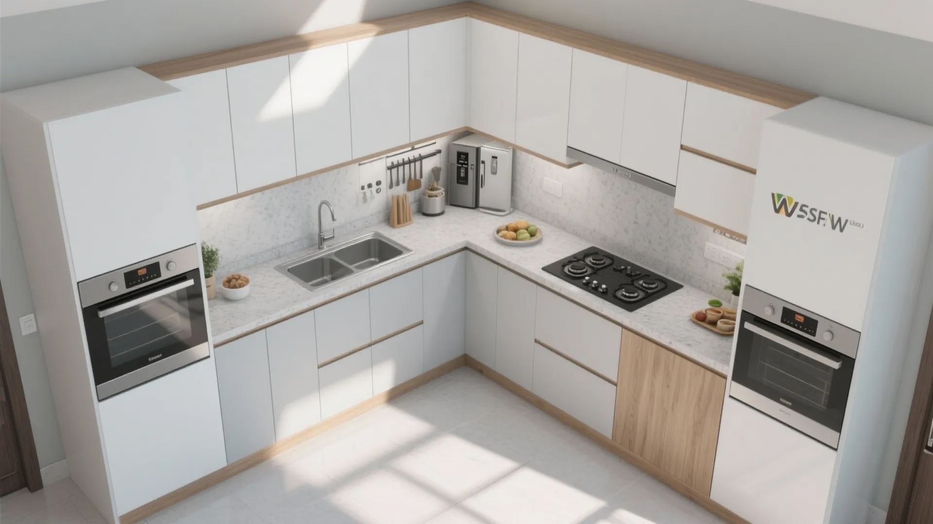 L-shaped kitchen for better flow