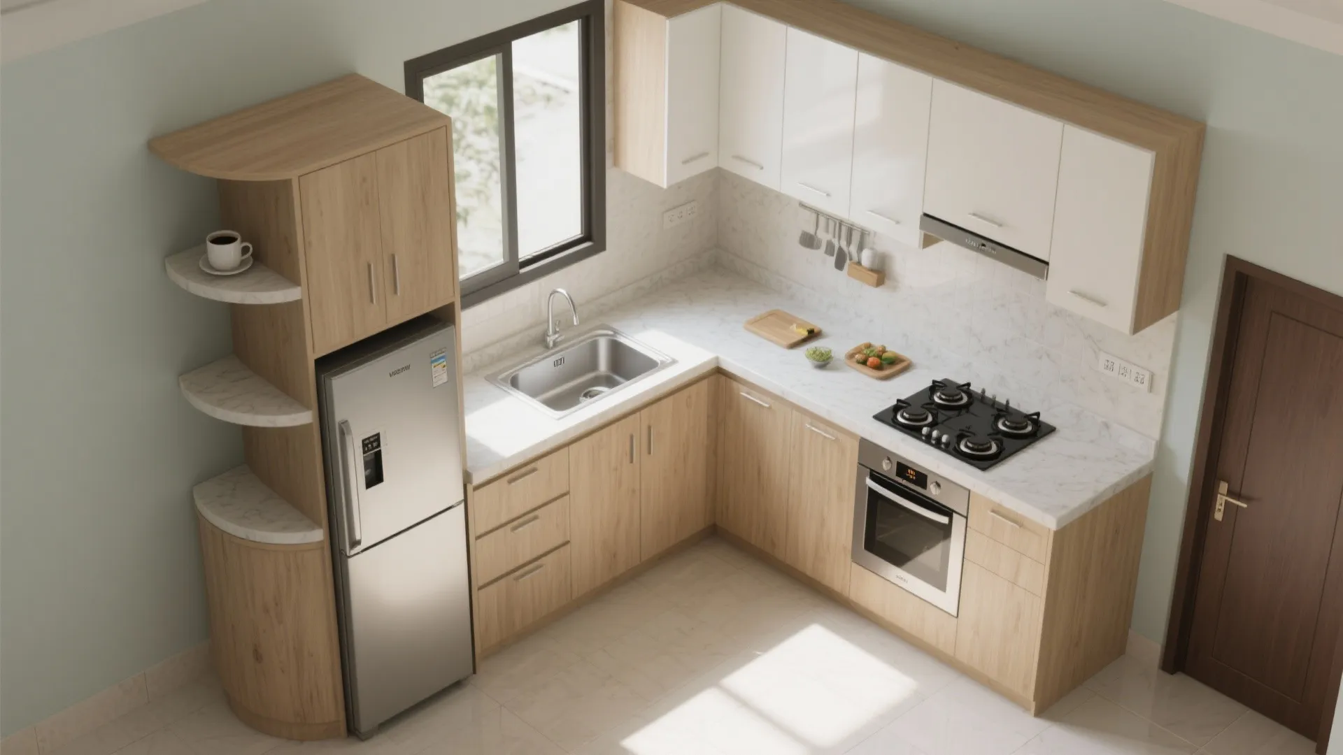 L-shaped small kitchen layout