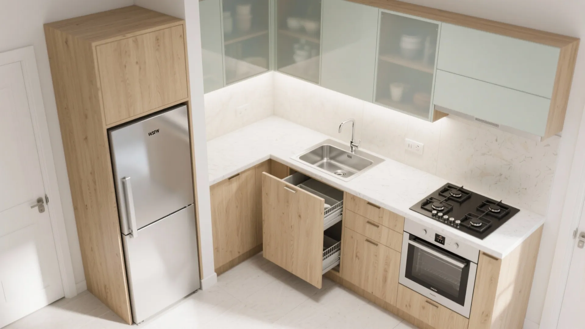 L-Shaped Layout That Frees Counter Space