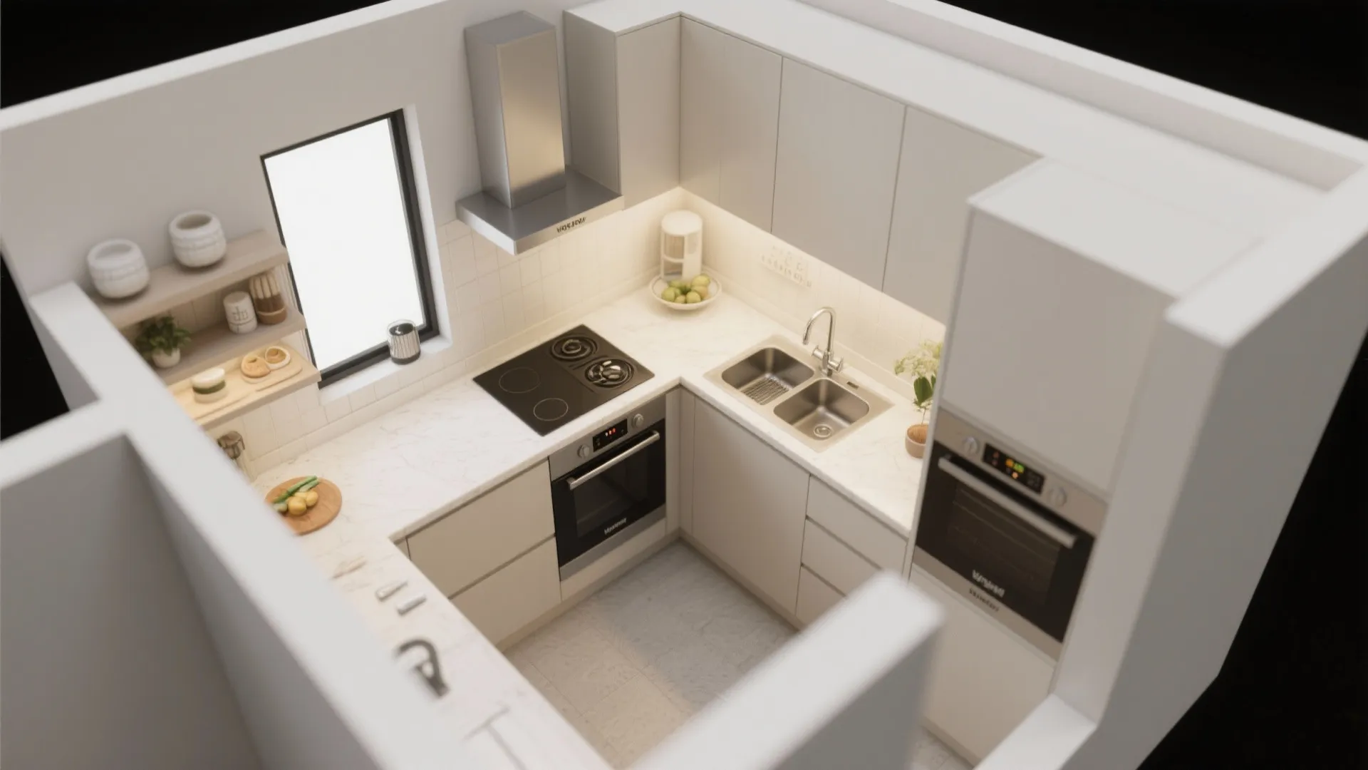 L-shaped micro layout to unlock counter space