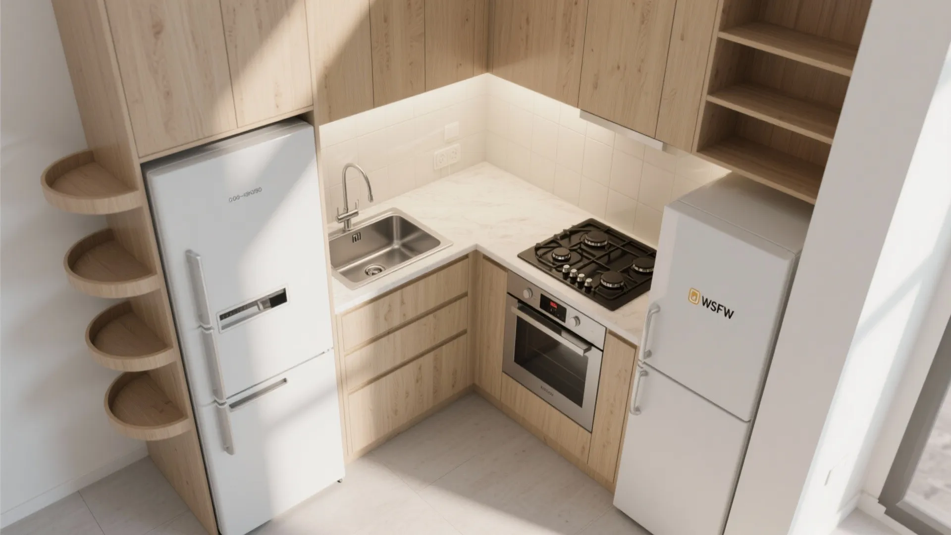 L-shaped micro-kitchens that move like a chef