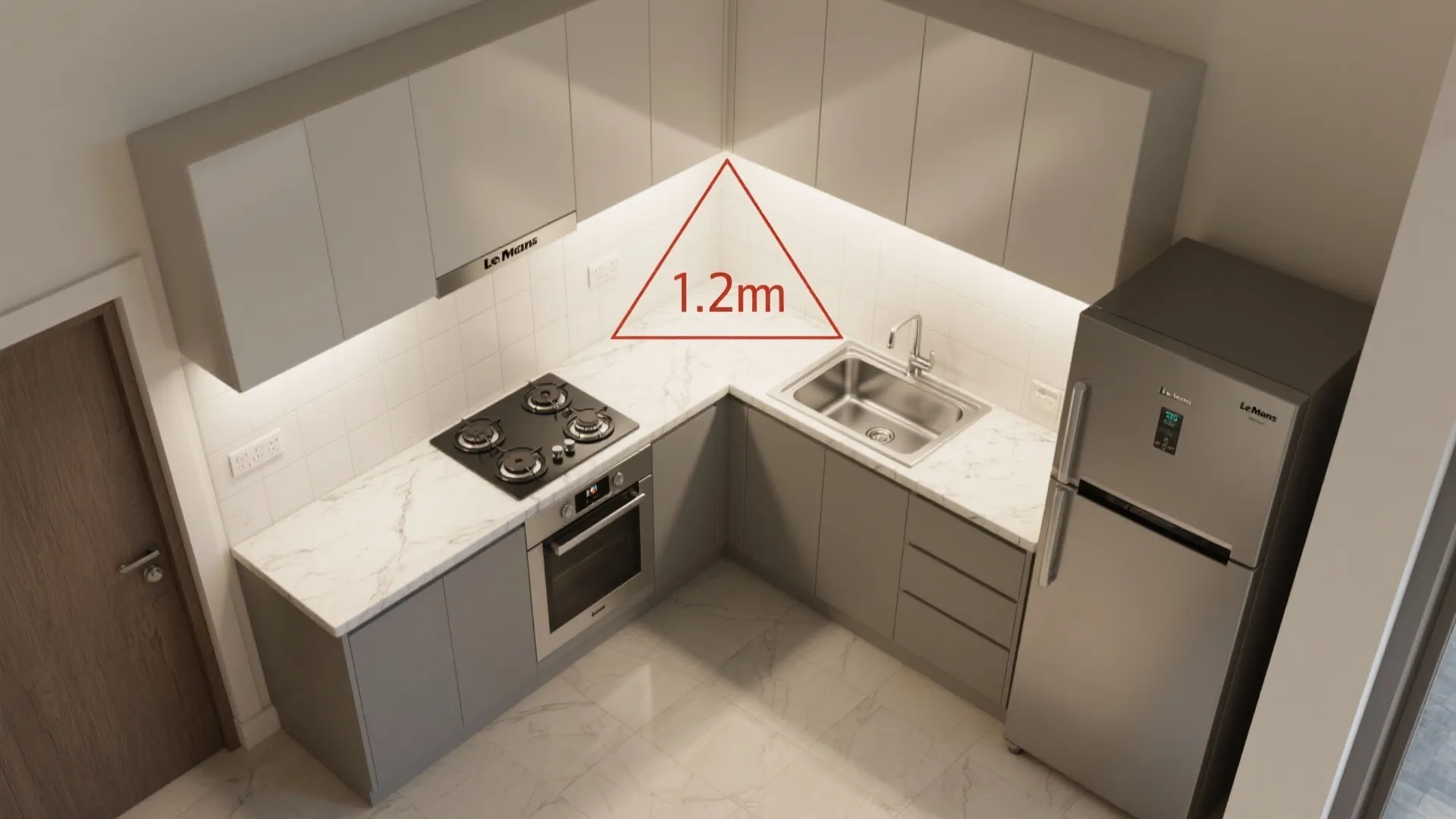L-shaped layout to unlock counter space