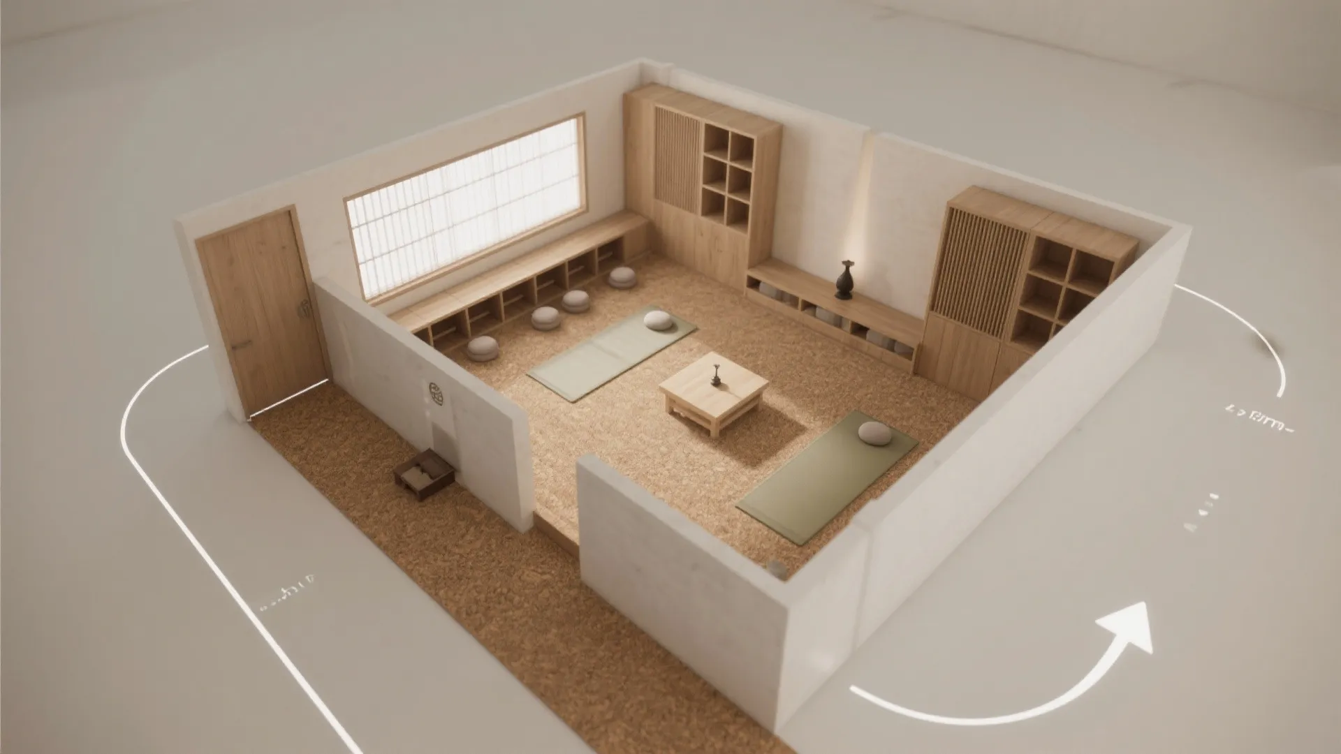 3) Flexible, L-shaped layout that opens the floor